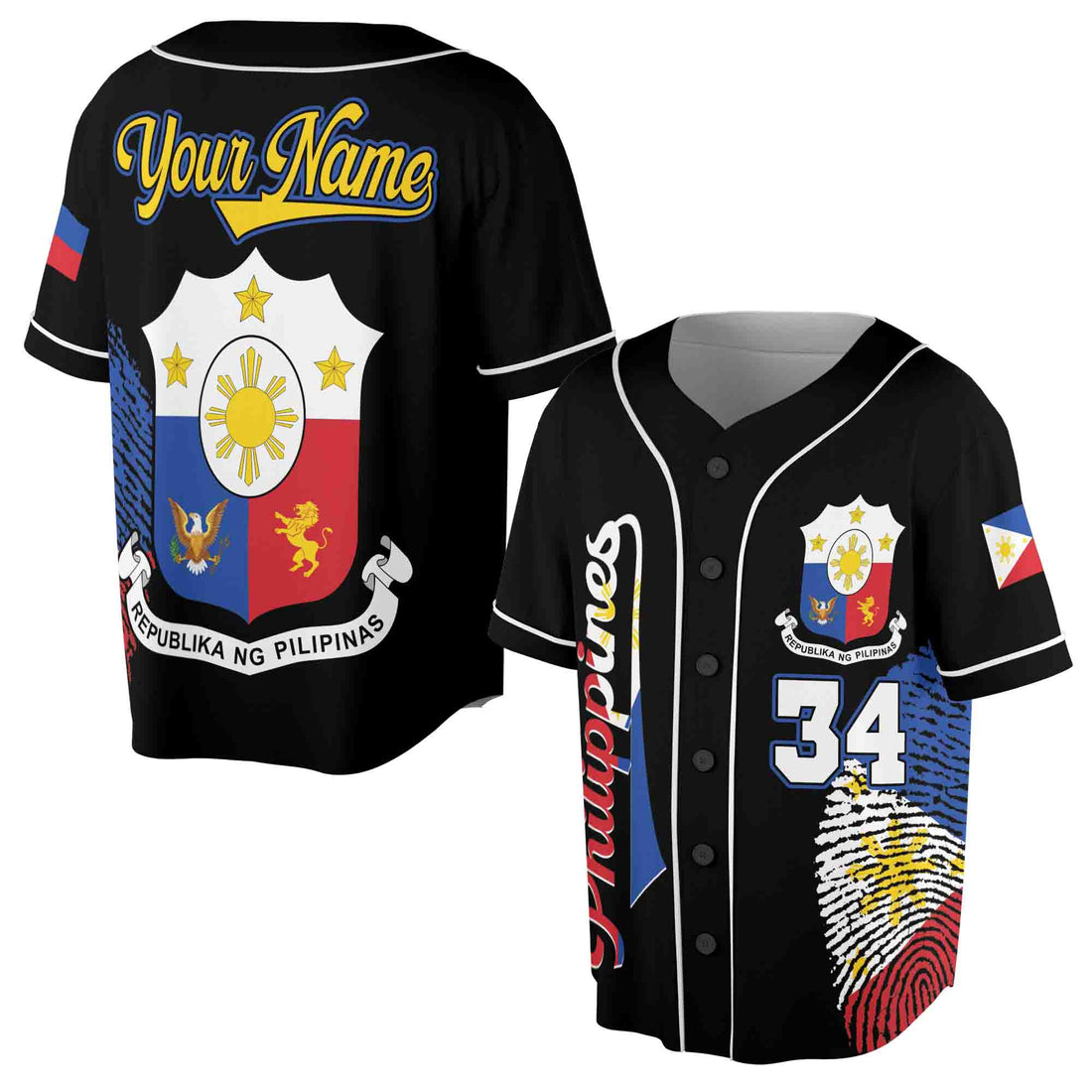 Personalized Name Number Philippines Flag Coat of Arms Baseball Jersey S-5XL