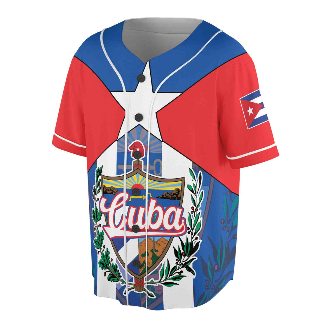 Personalized Name Number Cuba Flag Coat of Arms Patriotic Baseball Jersey S-5XL