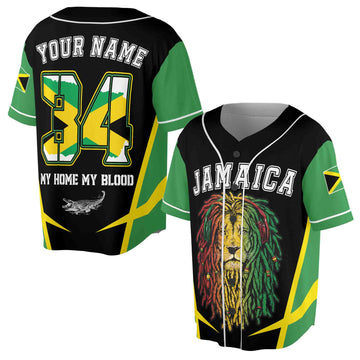 Personalized Name Number Jamaica Flag Lion Crocodile Coat of Arms Patriotic Baseball Jersey S-5XL