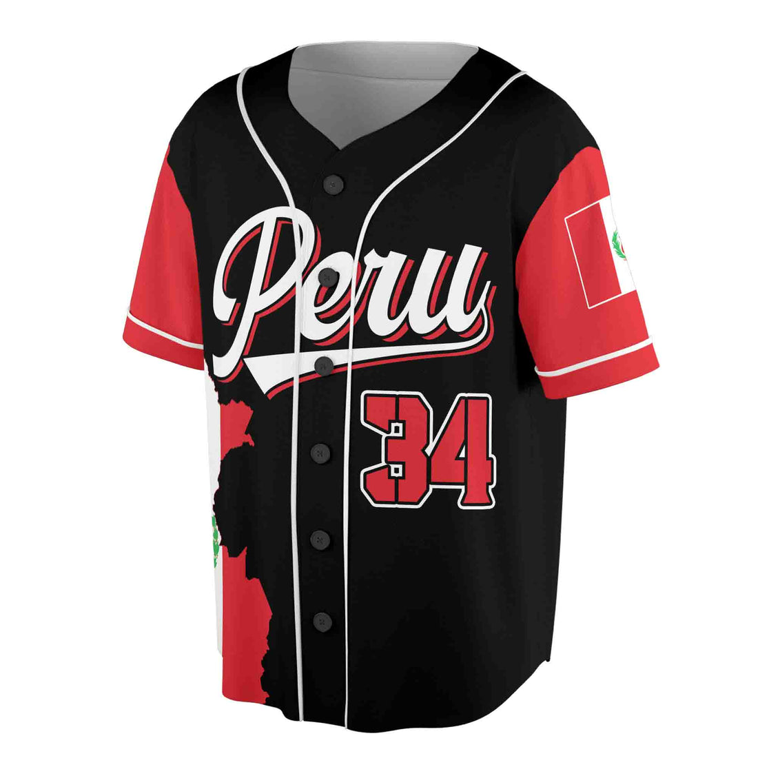 Personalized Name Number Peru Flag Coat of Arms Patriotic Baseball Jersey S-5XL