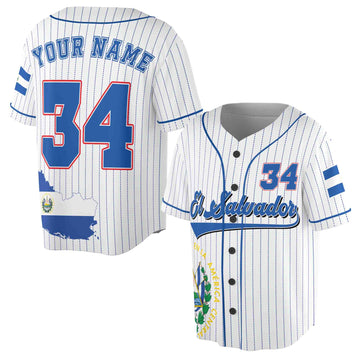 Personalized Name Number El Salvador Flag Coat of Arms Patriotic Baseball Jersey S-5XL