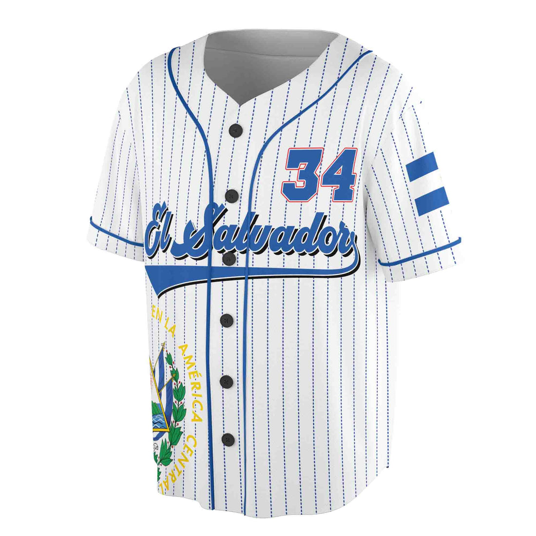Personalized Name Number El Salvador Flag Coat of Arms Patriotic Baseball Jersey S-5XL