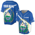 Custom Name White Blue El Salvador coat of arms Baseball Jersey Shirt S-5XL