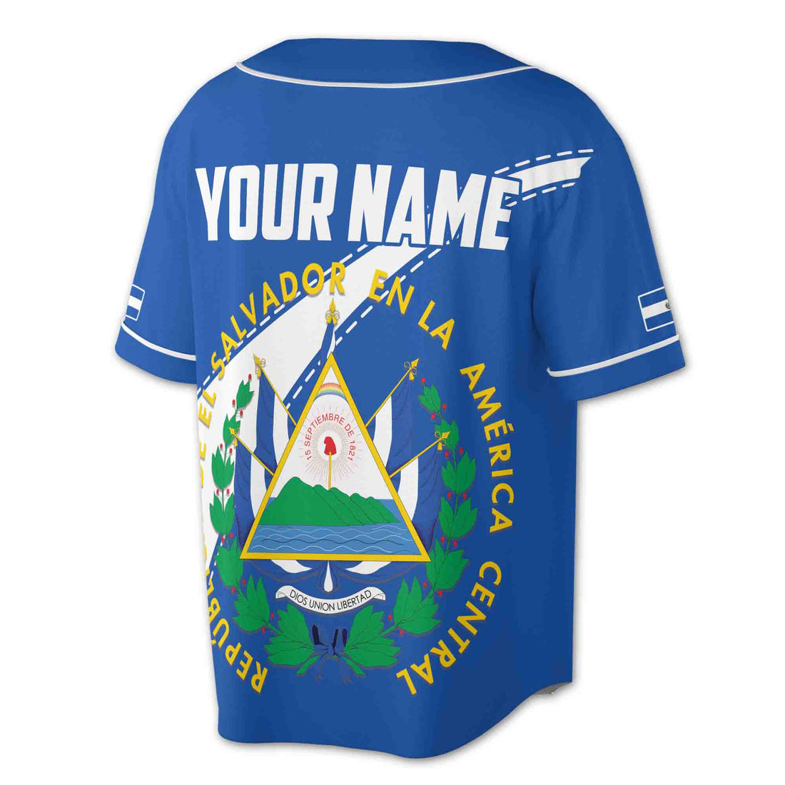 Custom Name White Blue El Salvador coat of arms Baseball Jersey Shirt S-5XL