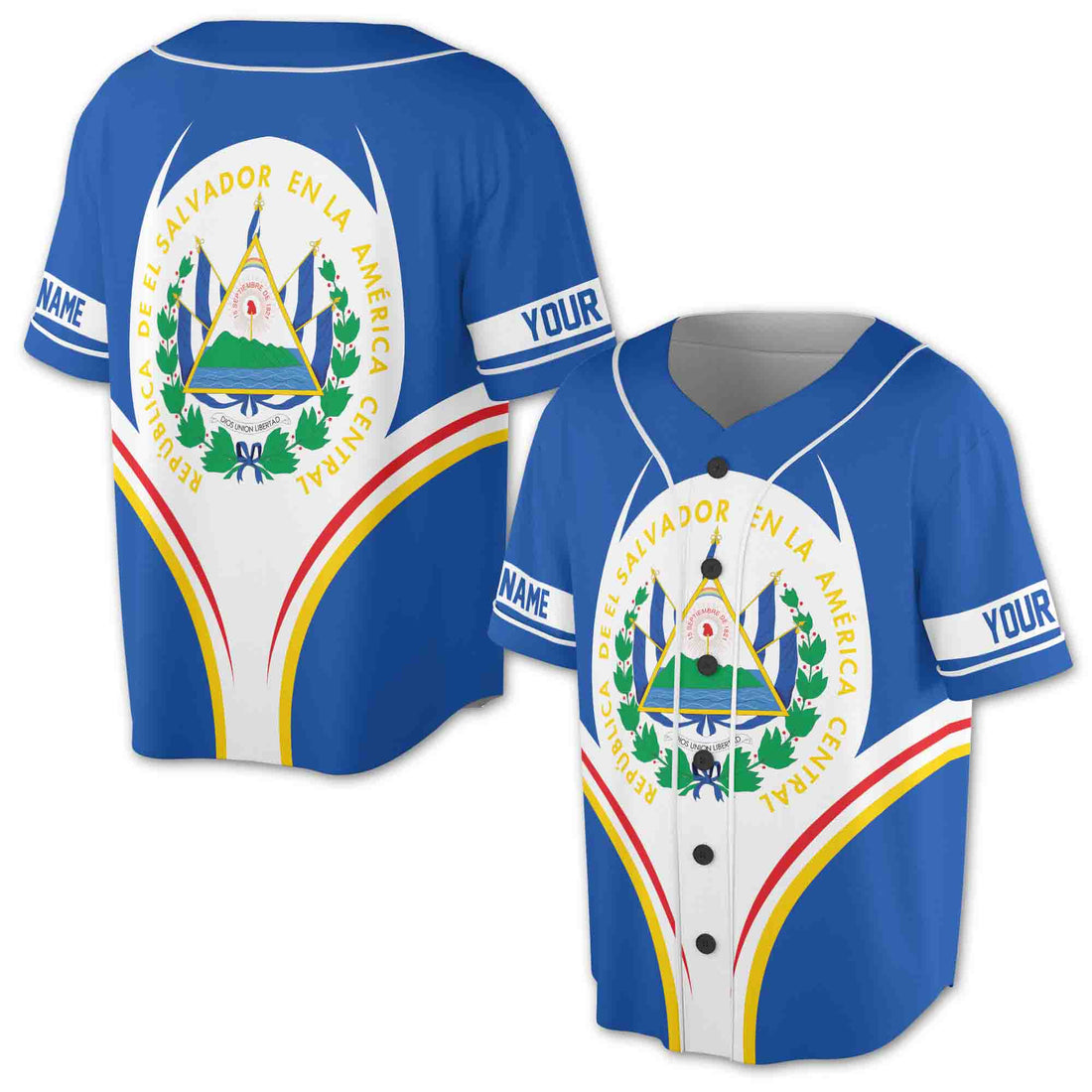 Custom Name Blue White El Salvador coat of arms Baseball Jersey Shirt S-5XL