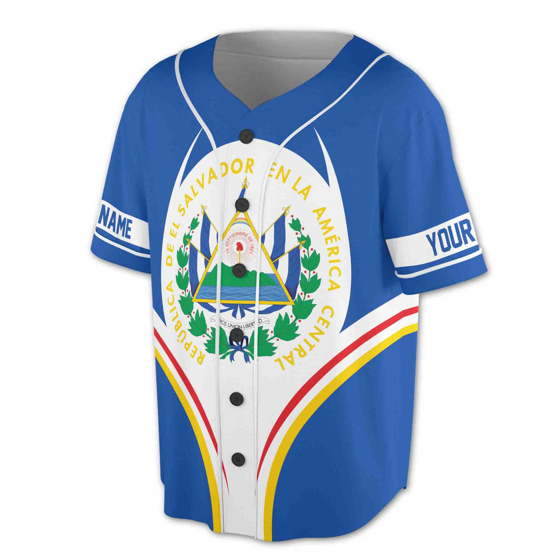 Custom Name Blue White El Salvador coat of arms Baseball Jersey Shirt S-5XL