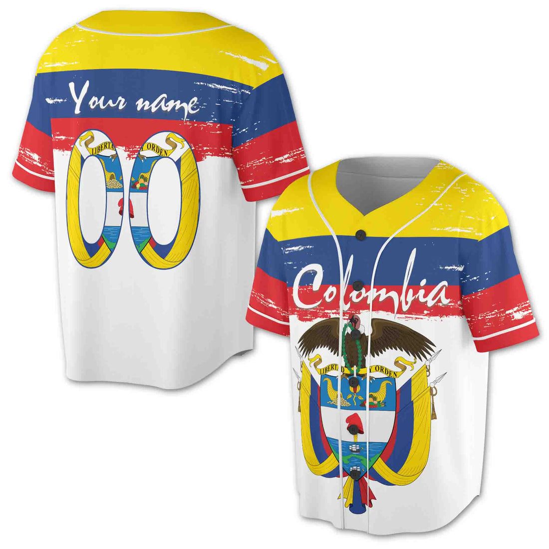Personalize Name Number Colombia Flag coat of arms Baseball Jersey S-5XL