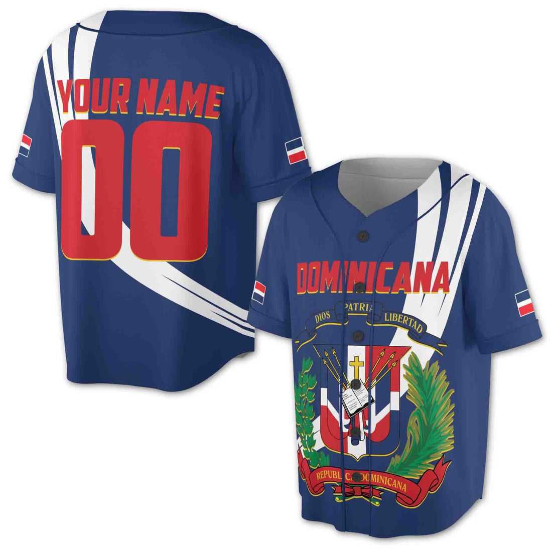 Personalize Name Dominican Republic Flag Dominicana Blue Baseball Jersey S-5XL