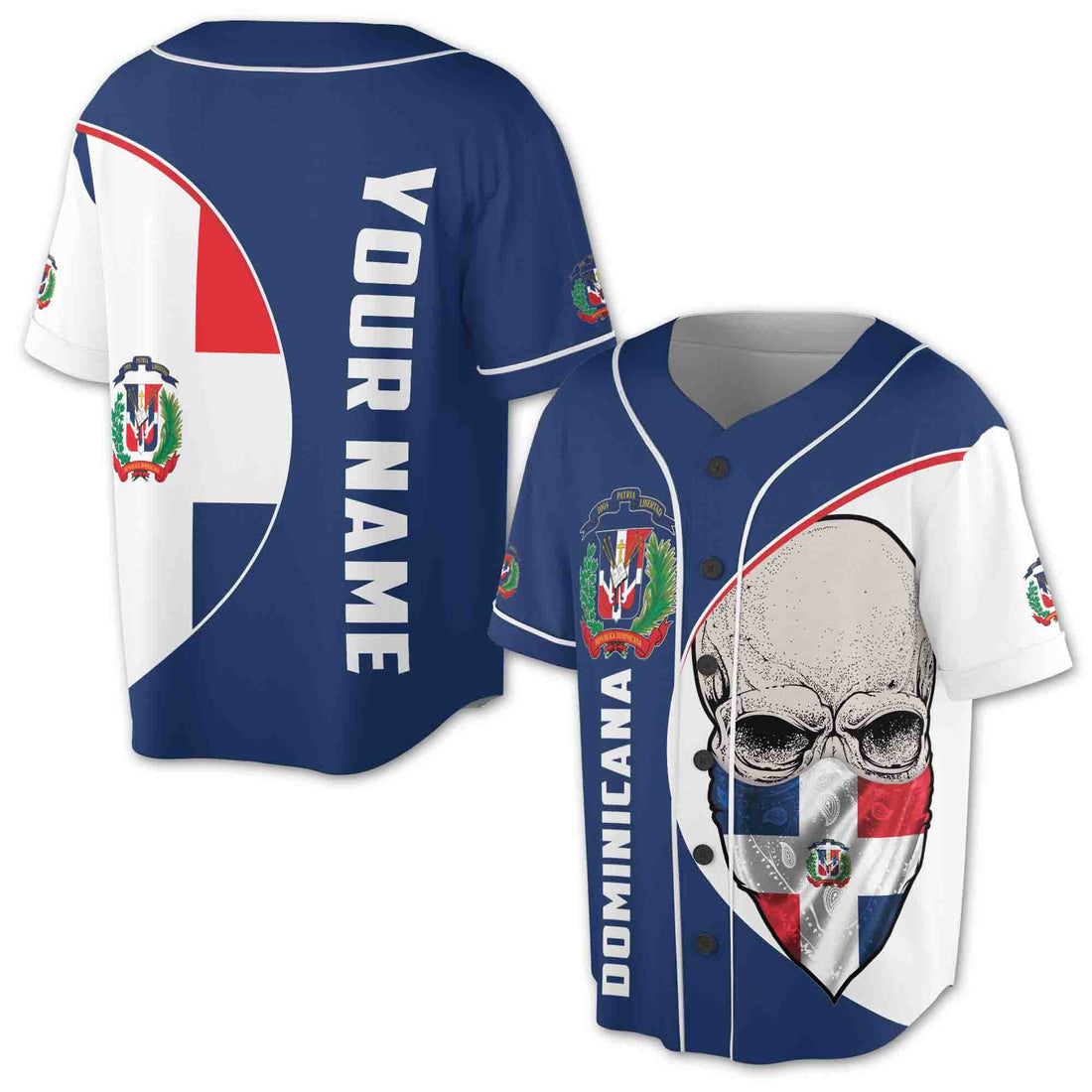 Personalize Name Dominican Republic Flag Dominicana Skull Mask Baseball Jersey S-5XL