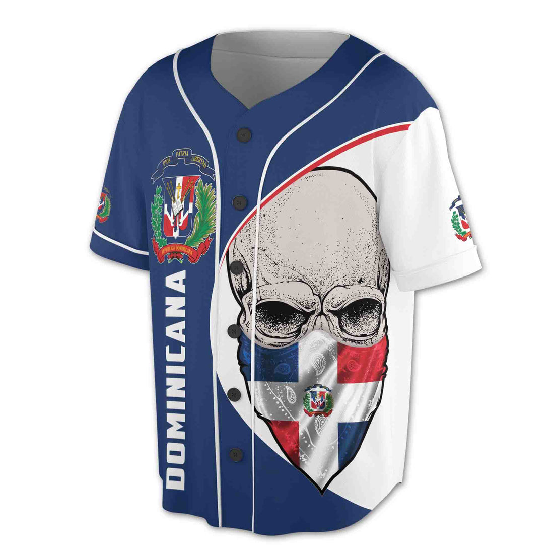 Personalize Name Dominican Republic Flag Dominicana Skull Mask Baseball Jersey S-5XL