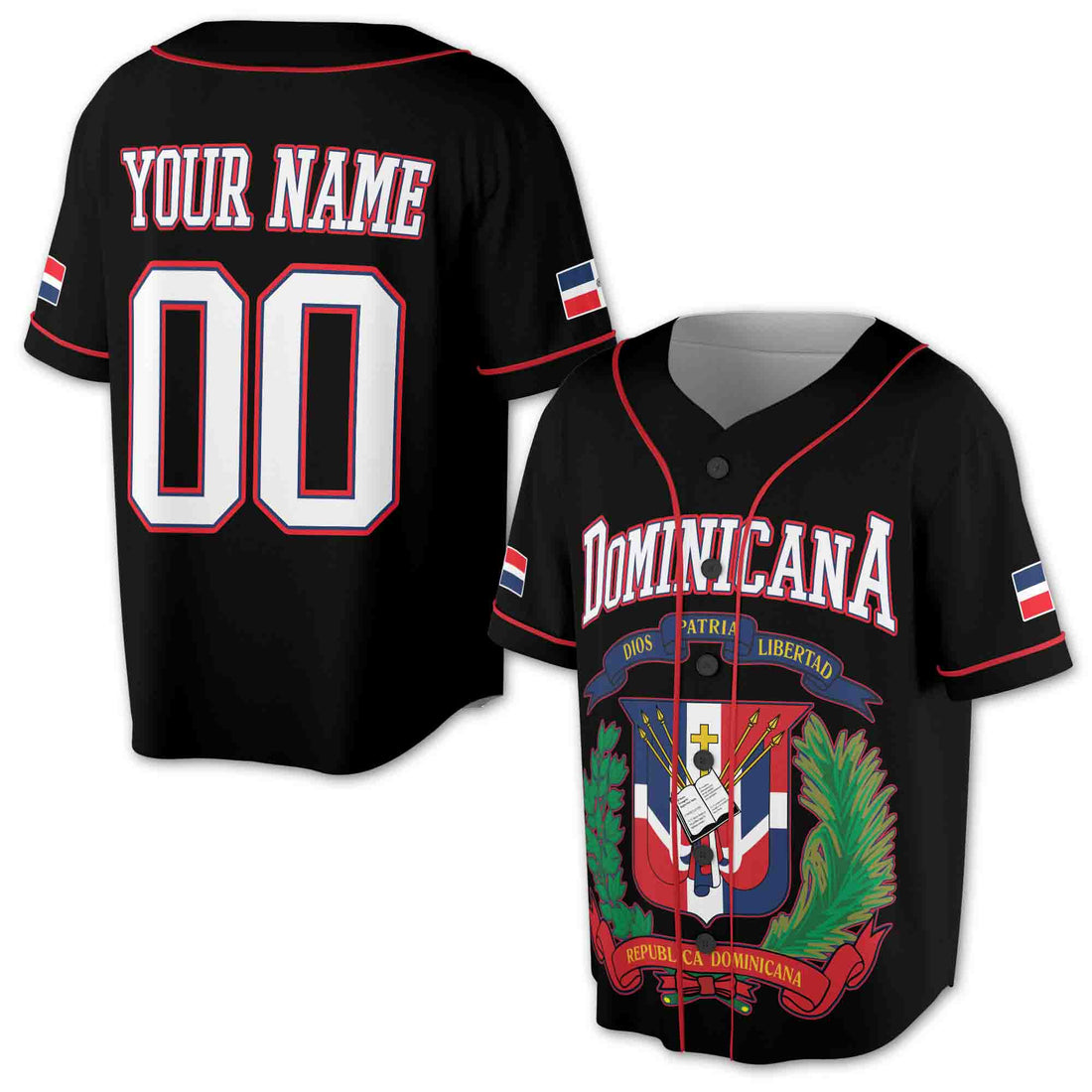 Personalized Name Number Dominican Republic Flag Dominicana Baseball Jersey S-5XL