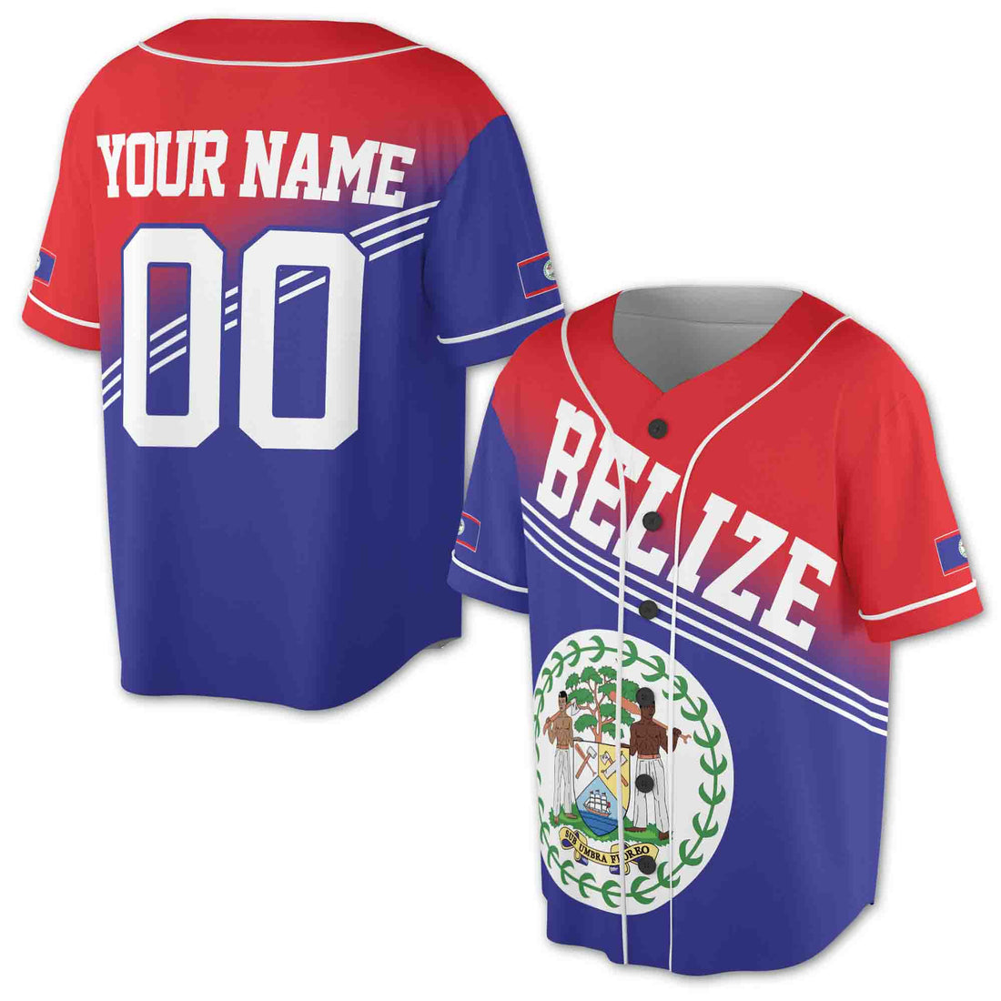 Personalize Name Number Belize Flag Flag Coat of Arms Baseball Jersey S-5XL