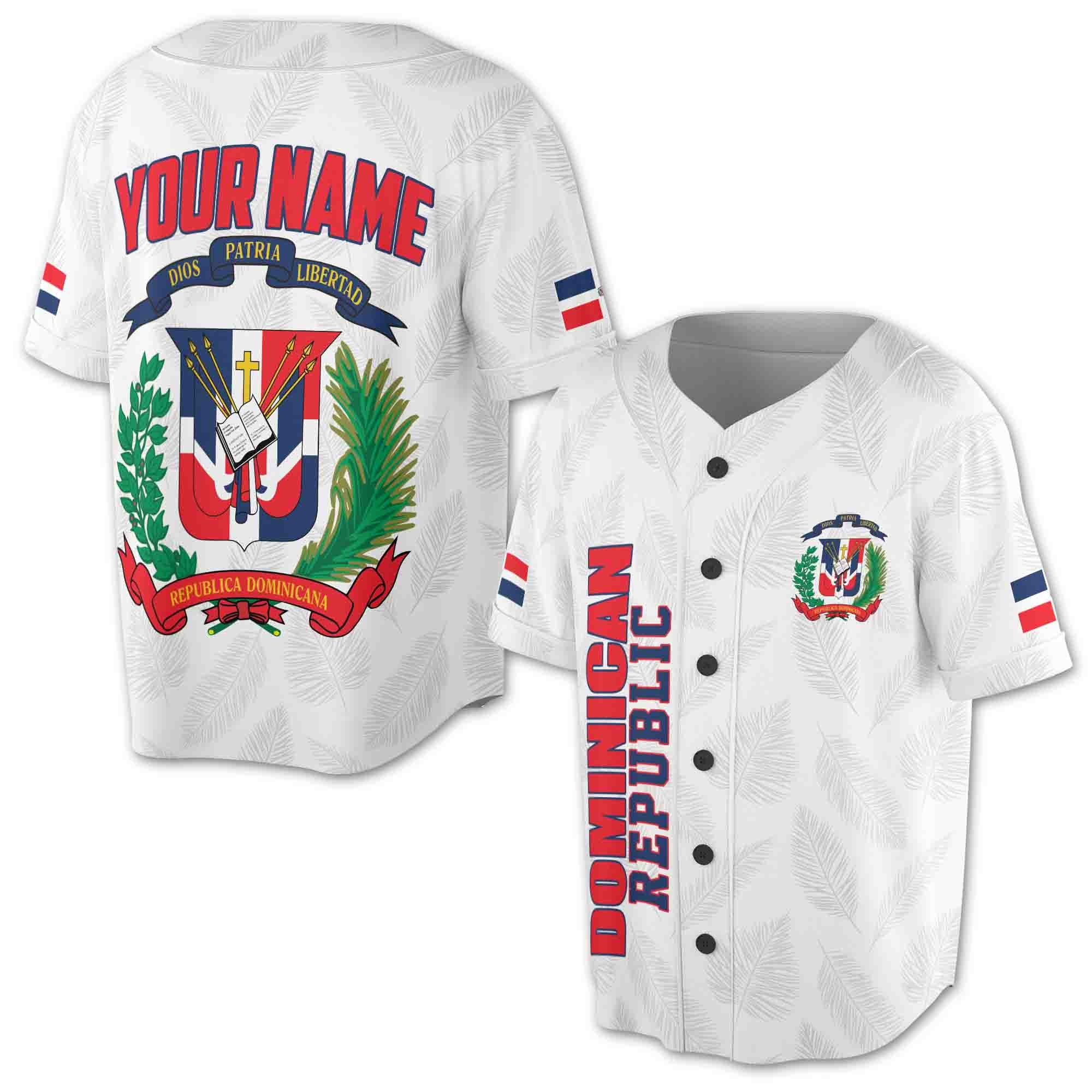 Customize Name Number Dominican Republic Flag Dominicana White Baseball Jersey S-5XL