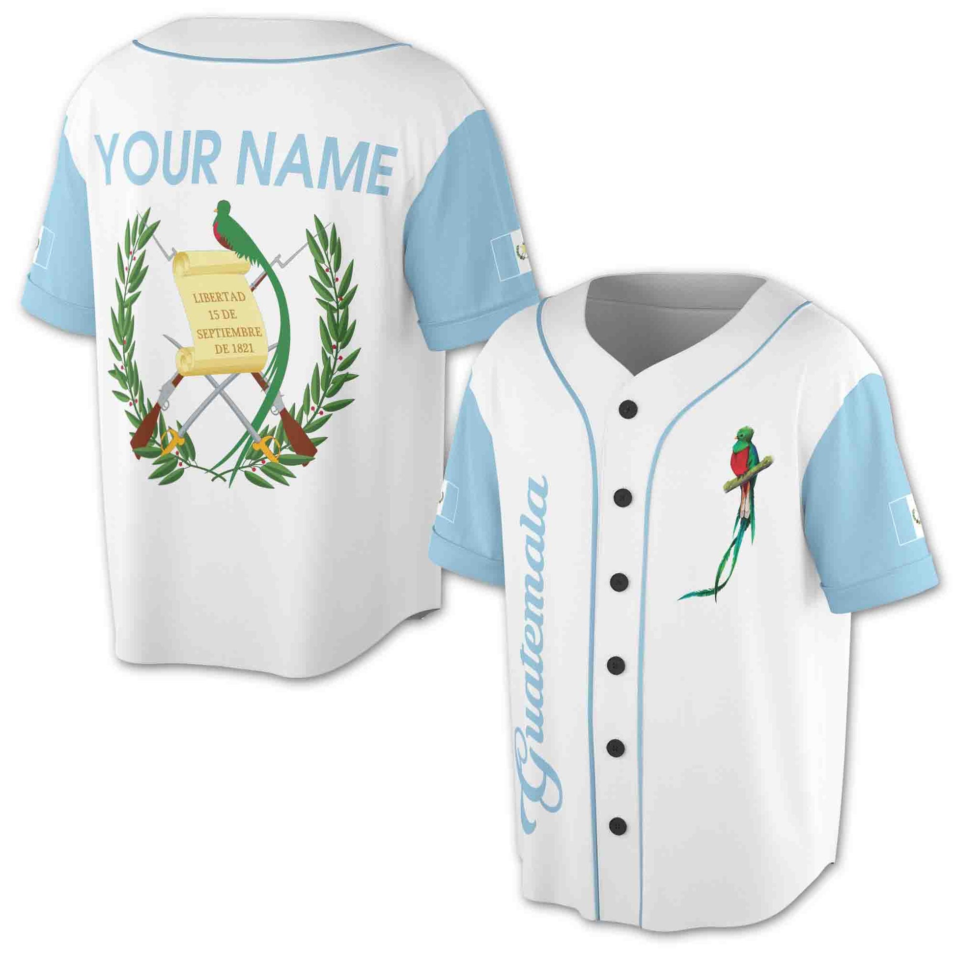 Customize Name Guatemala Flag Coat of Arms White 3D Baseball Jersey Size S-5XL