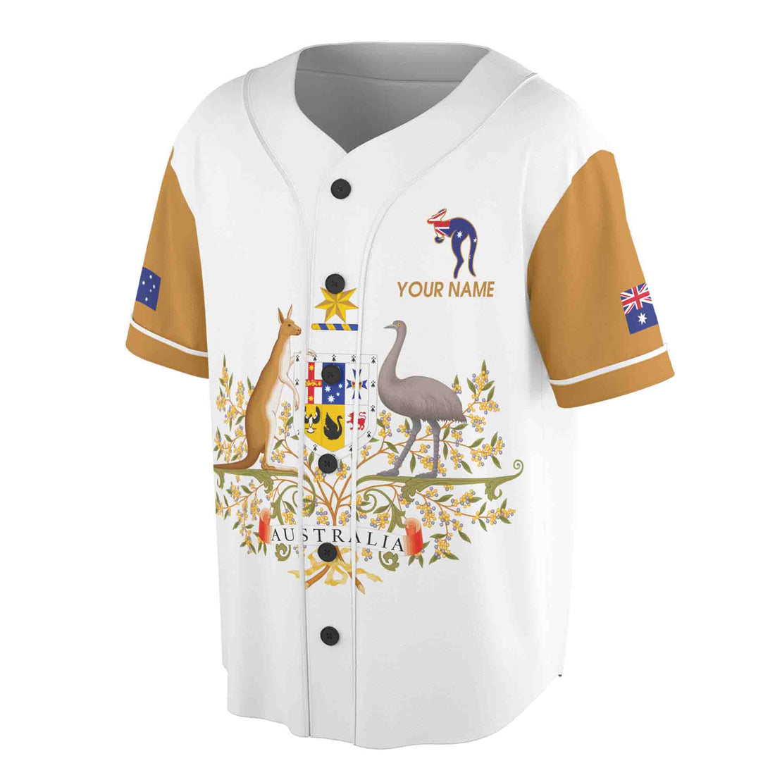 Customize Name Australia Flag Coat of Arms White 3D Baseball Jersey Size S-5XL