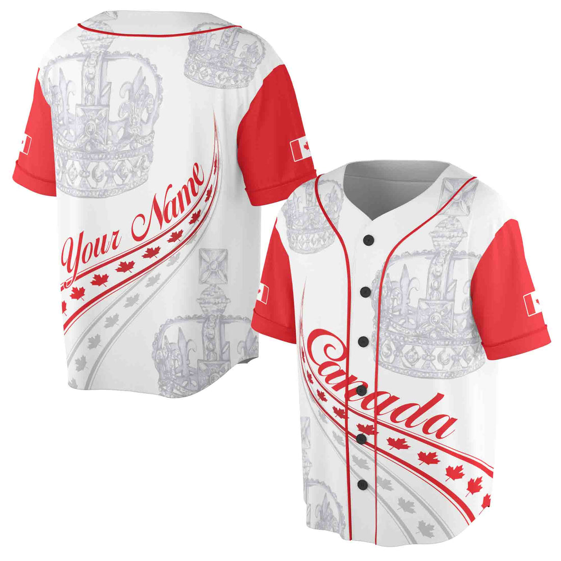 Customize Name Canada Flag Coat of Arms White 3D Baseball Jersey Size S-5XL