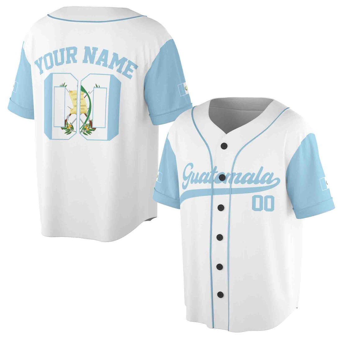 Customized Name Number Guatemala Flag Coat of Arms White 3D Baseball Jersey Size S-5XL