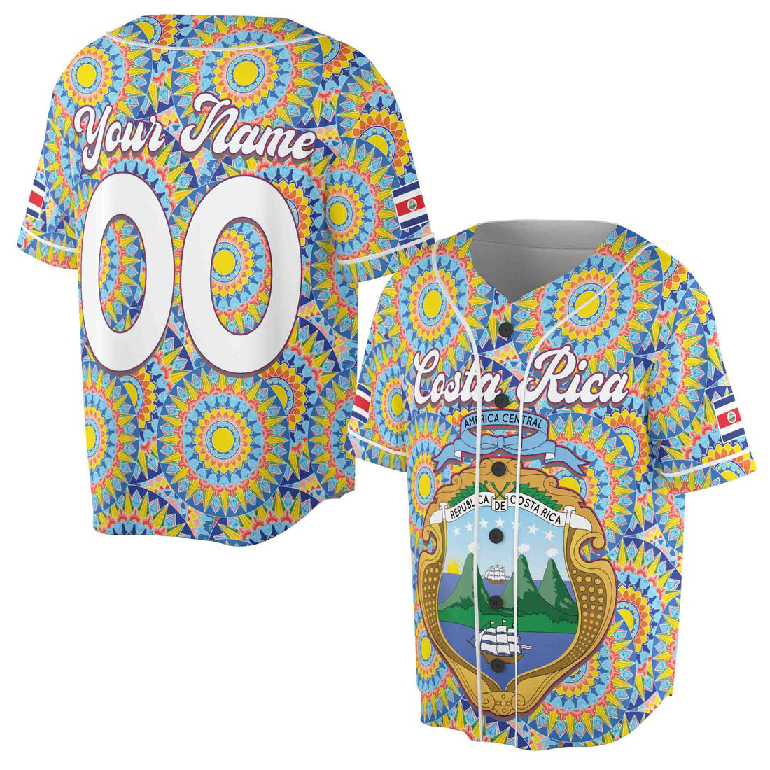 Personalized Name Costa Rica Flag Coat of Arms Triabl Art Baseball Jersey S-5XL