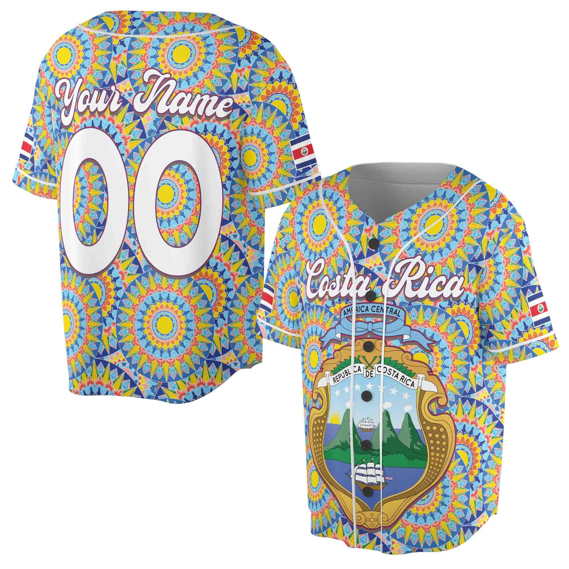 Personalized Name Costa Rica Flag Coat of Arms Triabl Art Baseball Jersey S-5XL