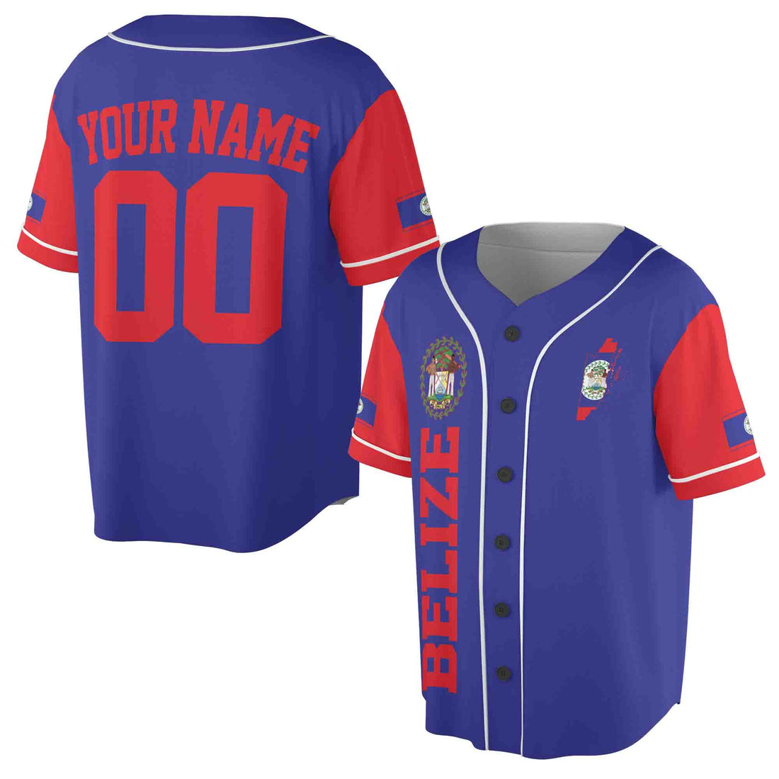 Personalize Name Number Belize Flag Blue Coat of Arms Baseball Jersey S-5XL