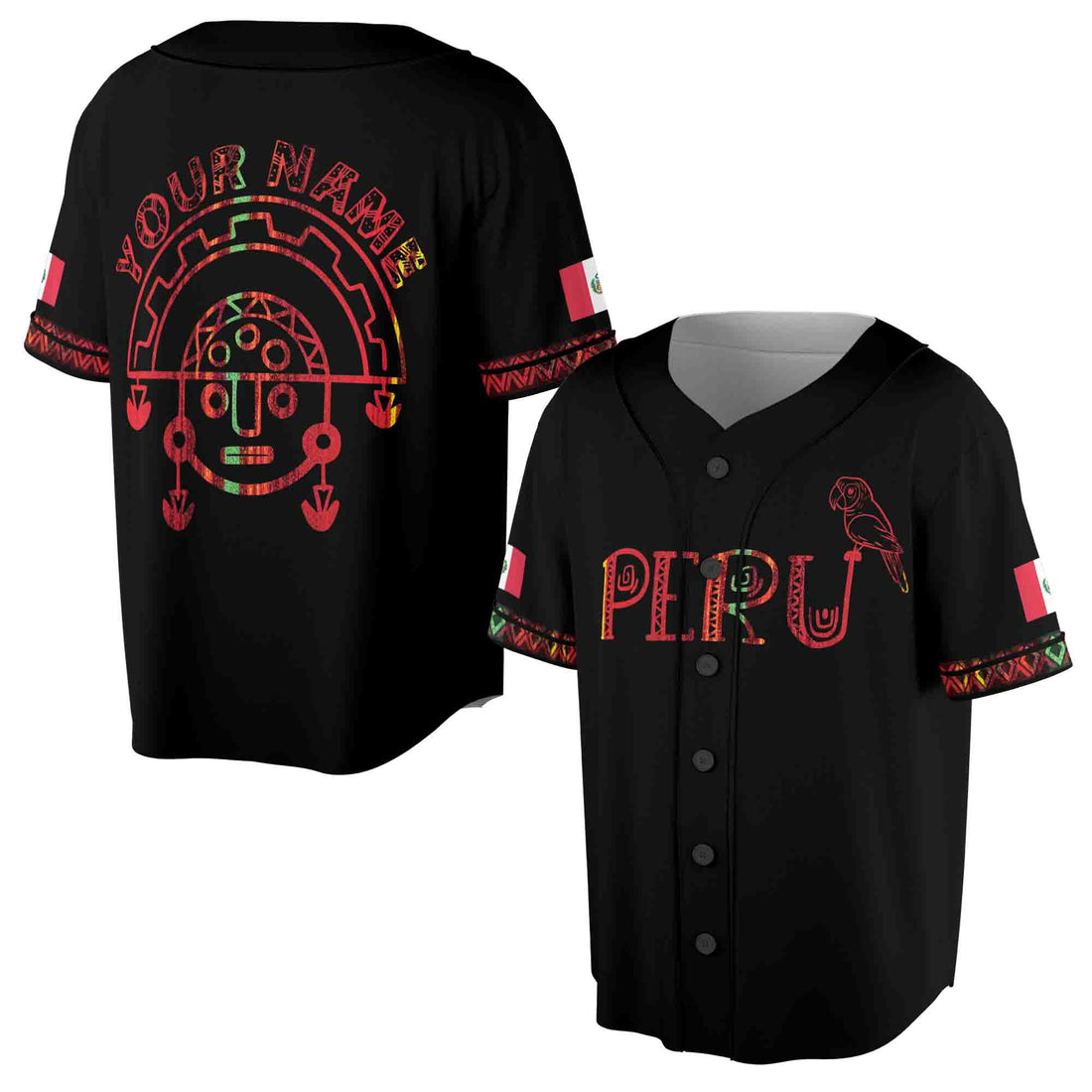Personalized Name Peru Flag Coat of Arms Tribal Art Patriotic Baseball Jersey S-5XL