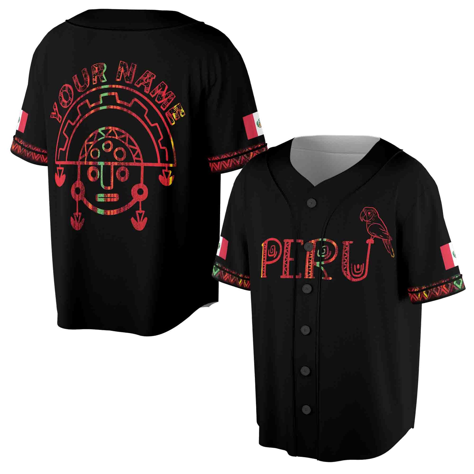 Personalized Name Peru Flag Coat of Arms Tribal Art Patriotic Baseball Jersey S-5XL