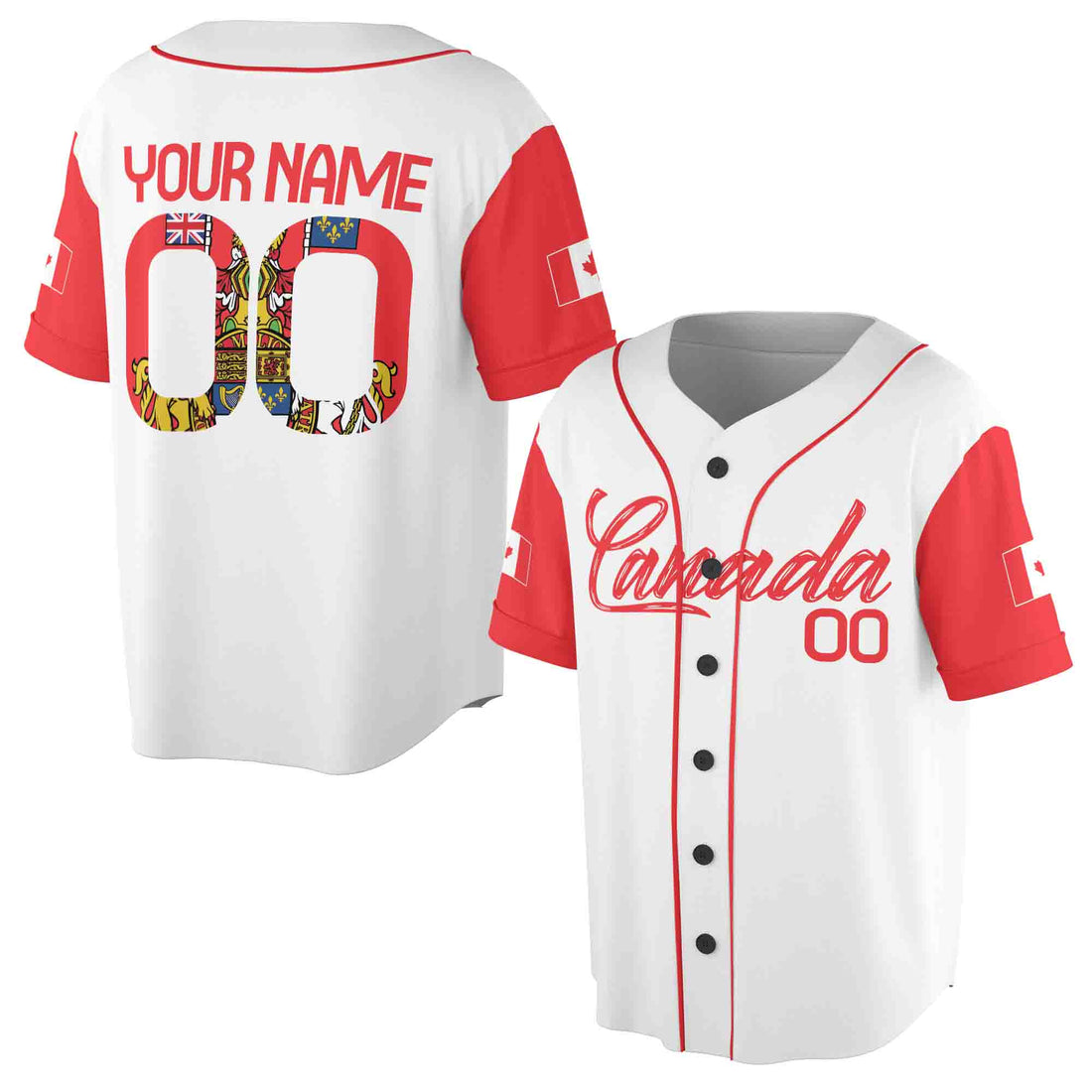 Customize Name Number Canada Flag Coat of Arms Patriotic 3D Baseball Jersey Size S-5XL