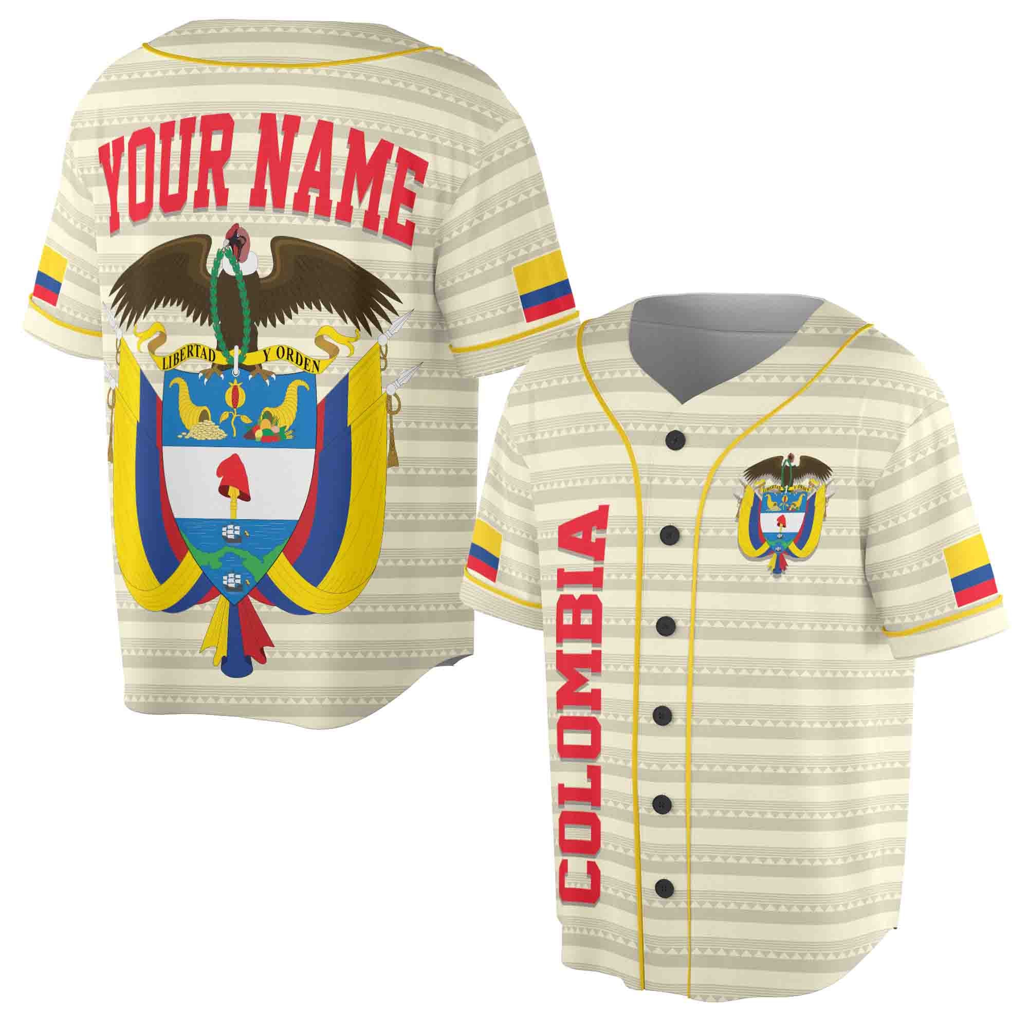 Personalize Name Number Colombia Flag Coat of Arms Tribal Pattern Baseball Jersey S-5XL
