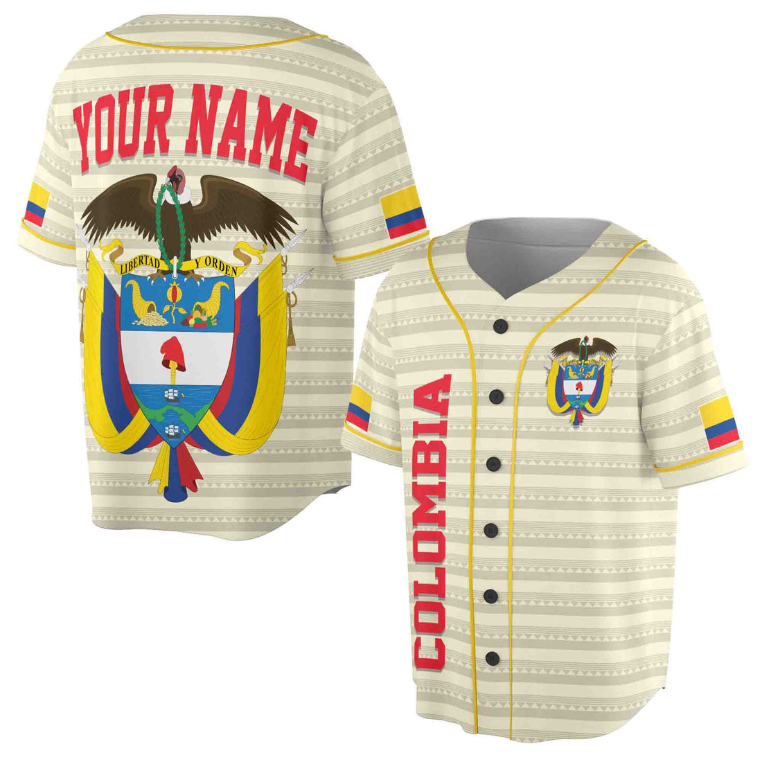 Personalize Name Number Colombia Flag Coat of Arms Tribal Pattern Baseball Jersey S-5XL