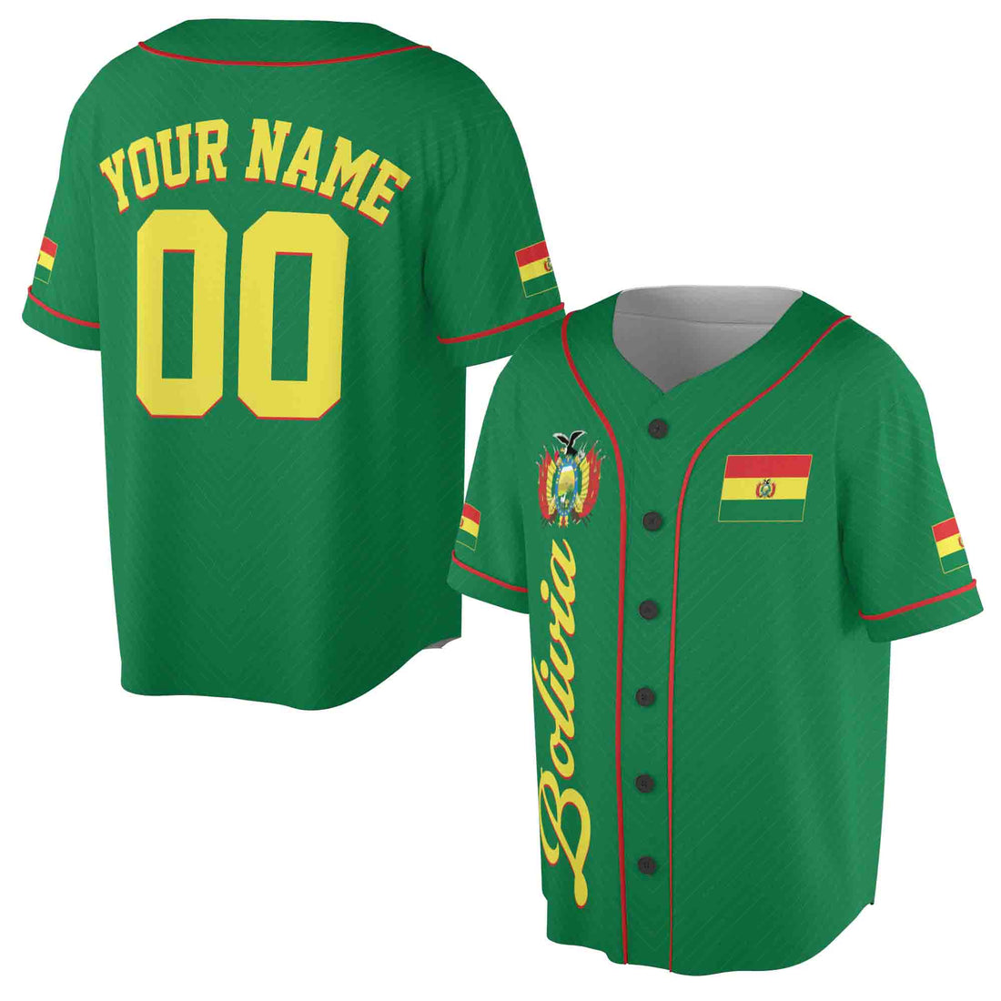 Customize Name Number Bolivia Flag Coat of Arms Patriotic 3D Baseball Jersey Size S-5XL
