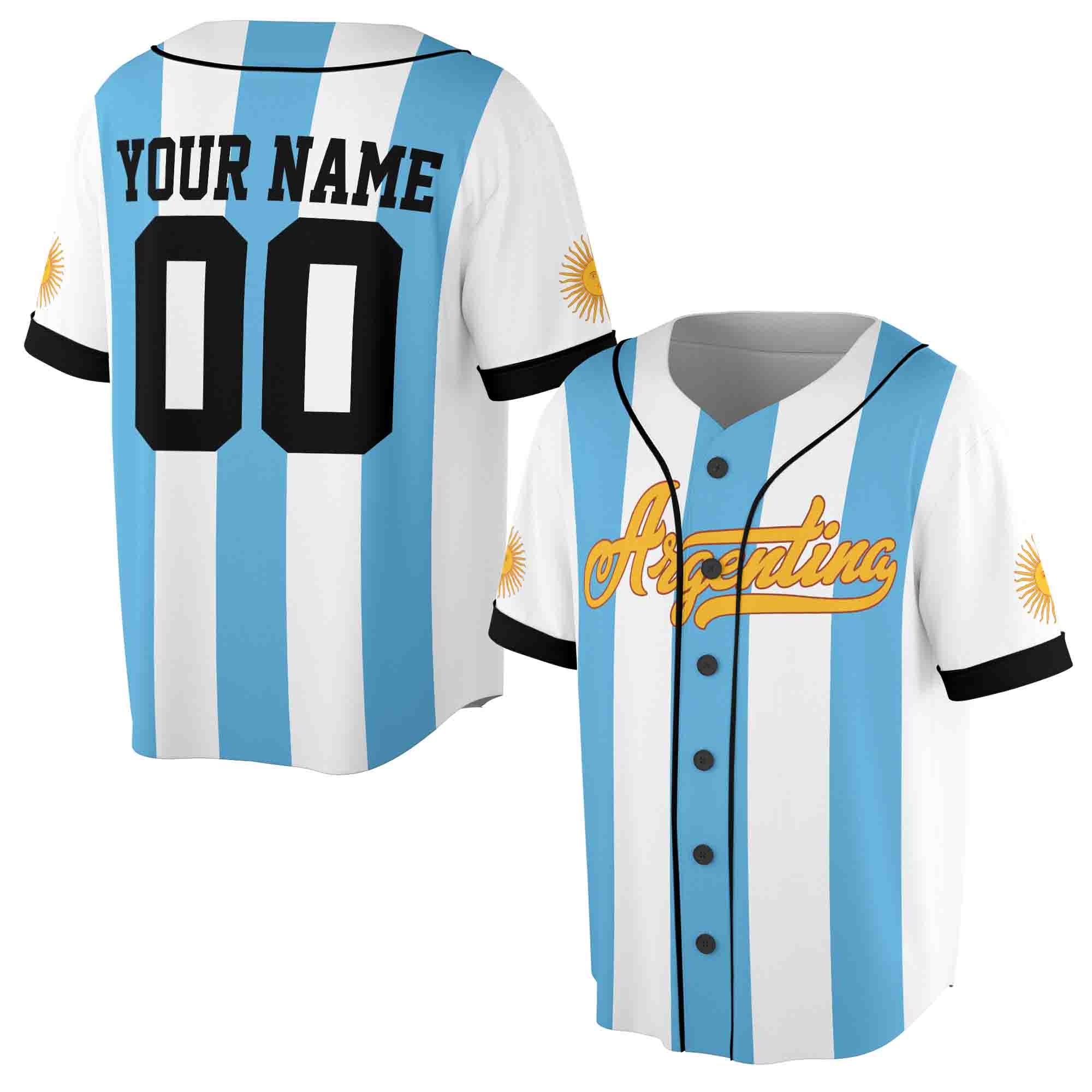 Customize Name Number Argentina Flag Coat of Arms Patriotic 3D Baseball Jersey Size S-5XL