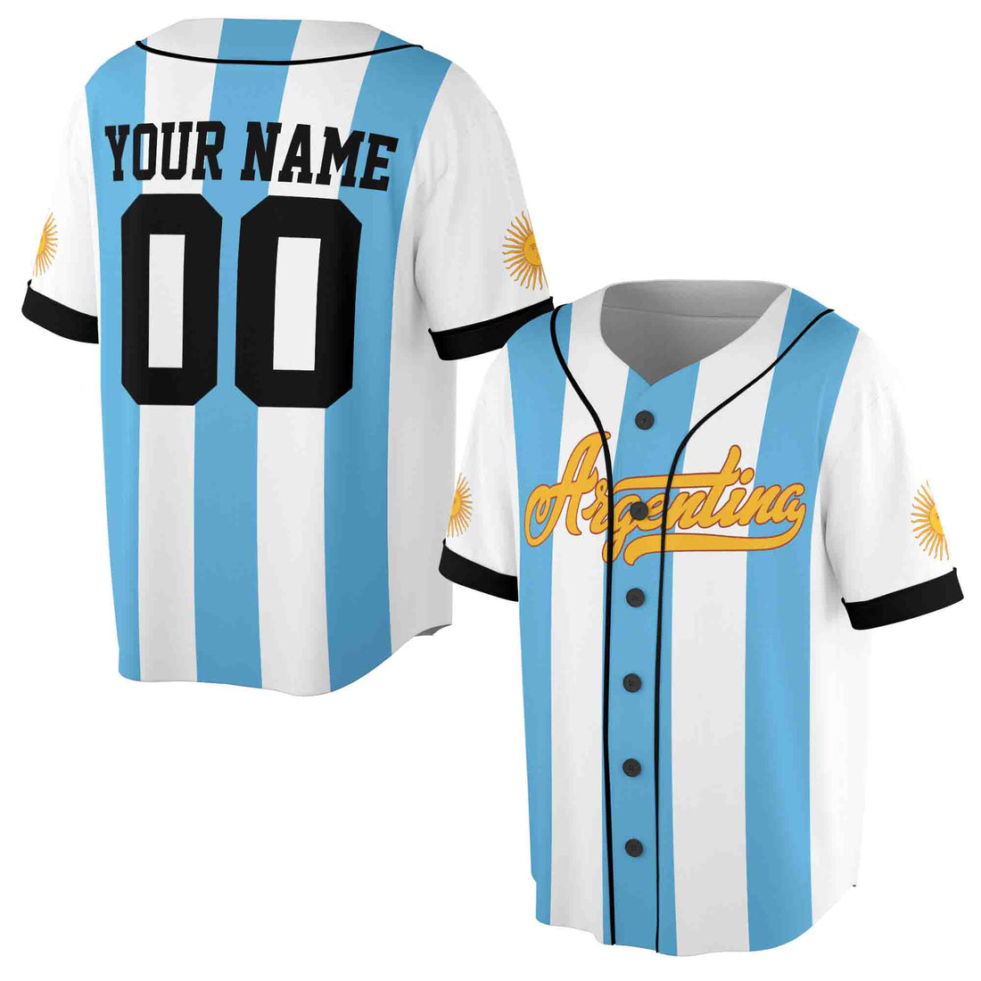 Customize Name Number Argentina Flag Coat of Arms Patriotic 3D Baseball Jersey Size S-5XL