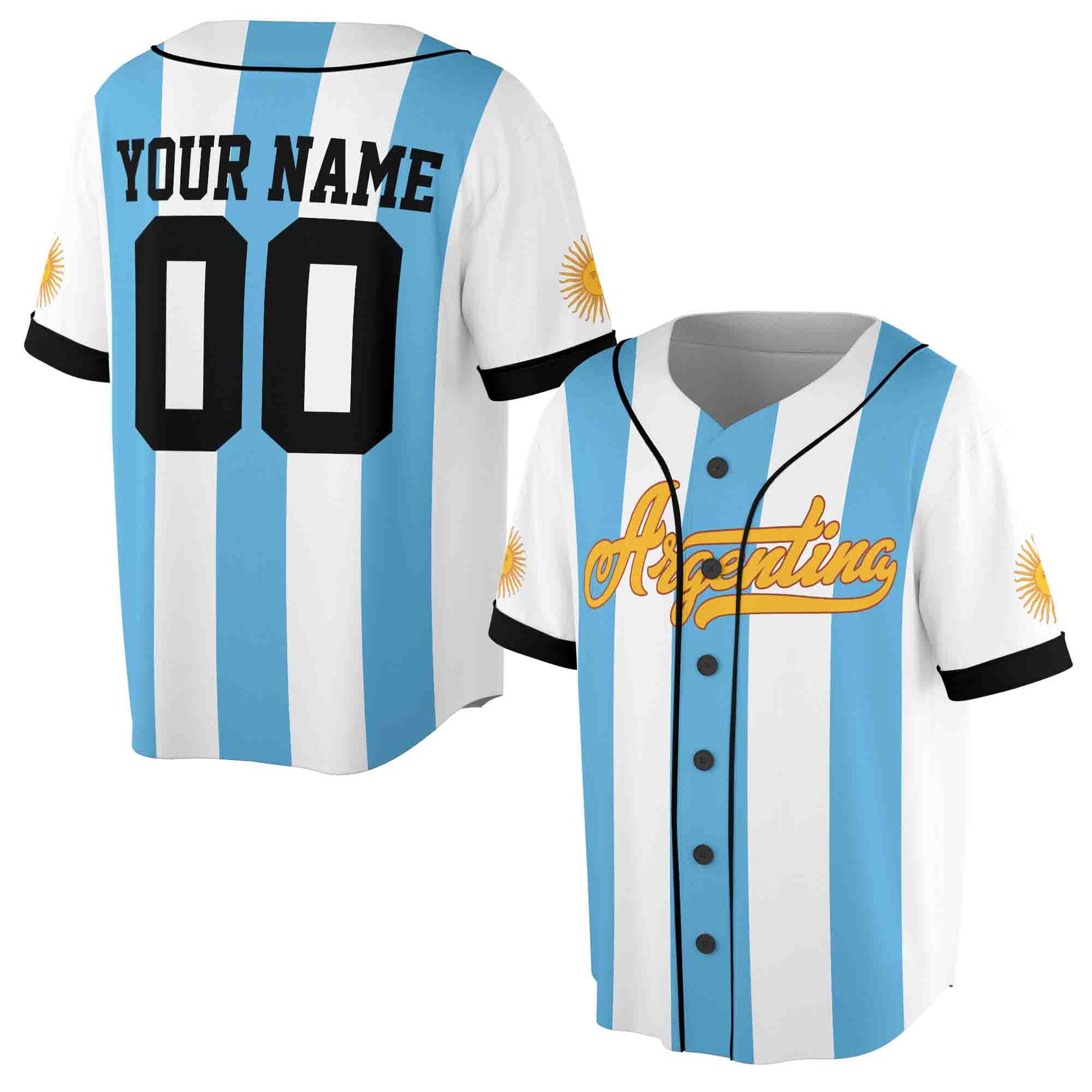 Customize Name Number Argentina Flag Coat of Arms Patriotic 3D Baseball Jersey Size S-5XL