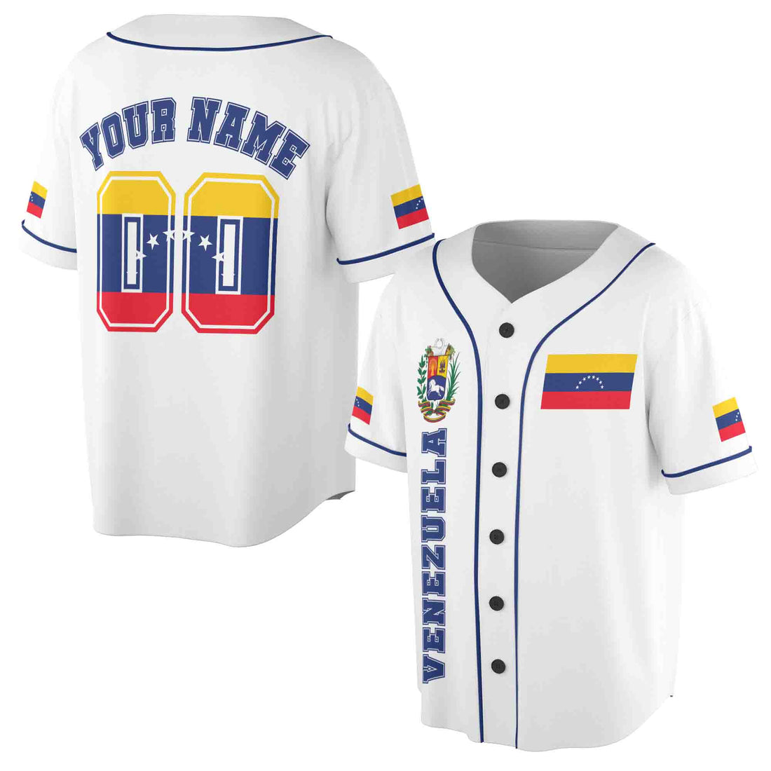 Personalize Name Number Venezuela Flag Coat of Arms Baseball Jersey S-5XL