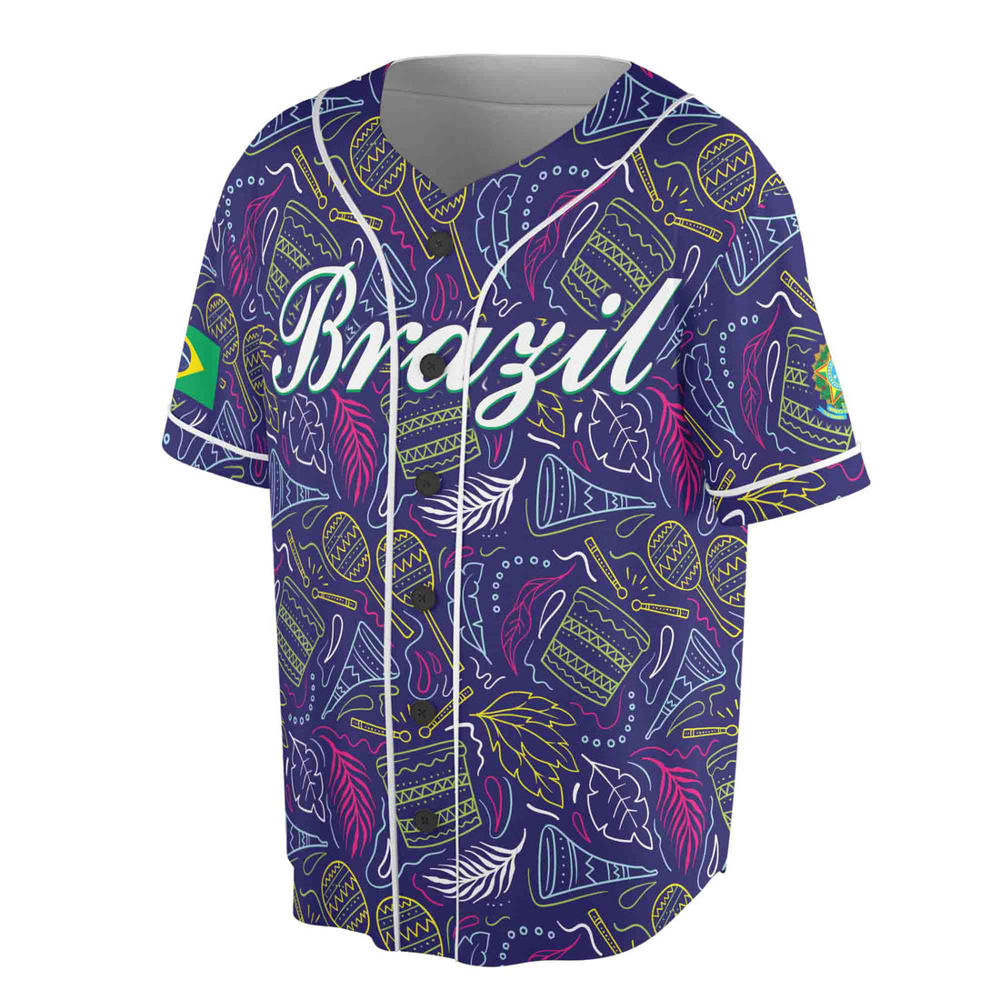 Personalize Name Number Brazil Flag Coat of Arms Baseball Jersey S-5XL