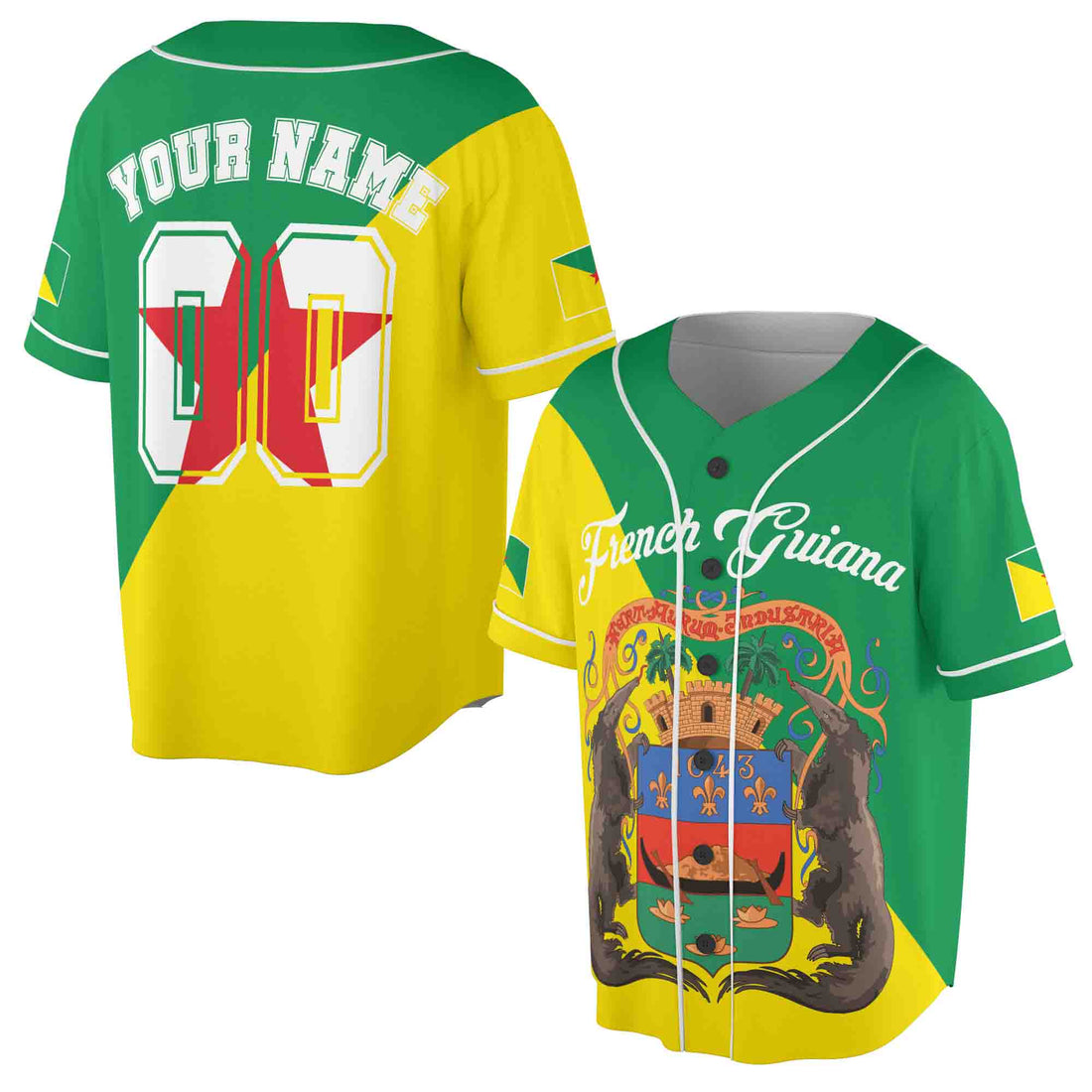 Personalize Name Number French Guiana Flag Coat of Arms Baseball Jersey S-5XL