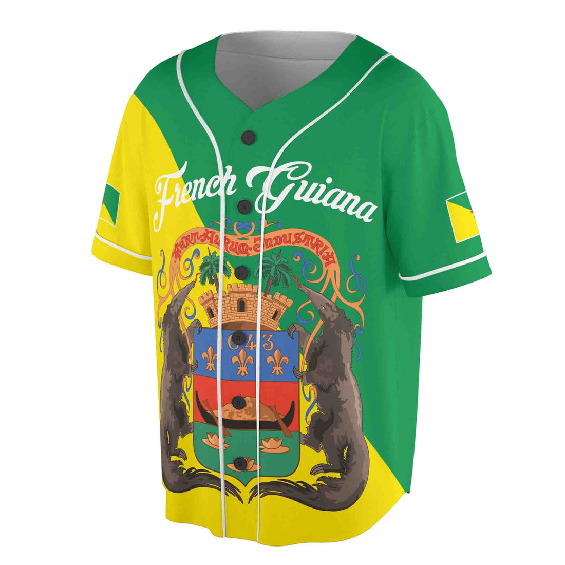 Personalize Name Number French Guiana Flag Coat of Arms Baseball Jersey S-5XL