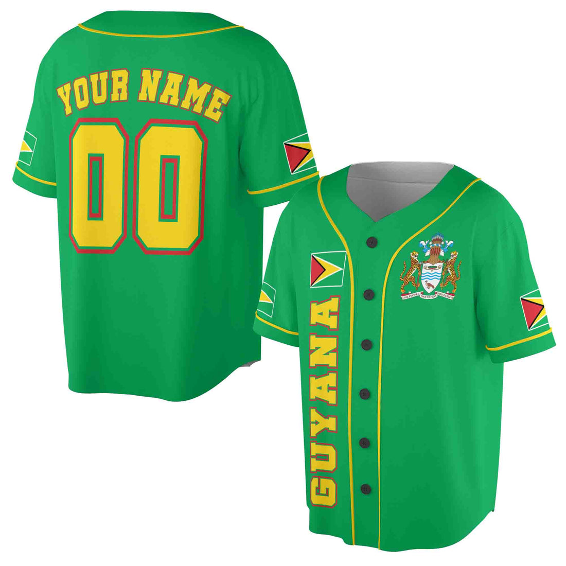 Personalized Name Number Guyana Flag Coat of Arms Patriotic Baseball Jersey S-5XL