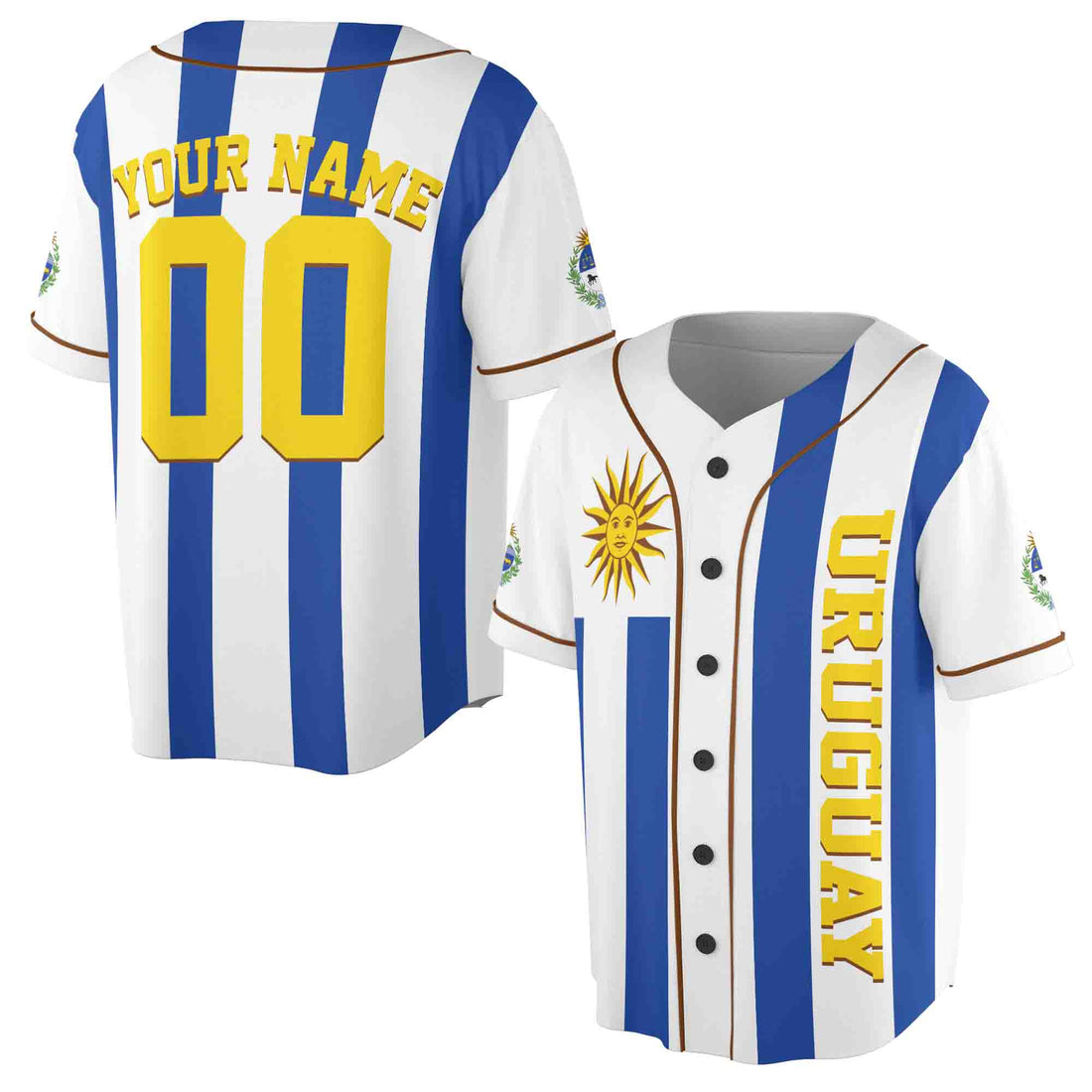 Personalized Name Number Uruguay Flag Coat of Arms Patriotic Baseball Jersey S-5XL
