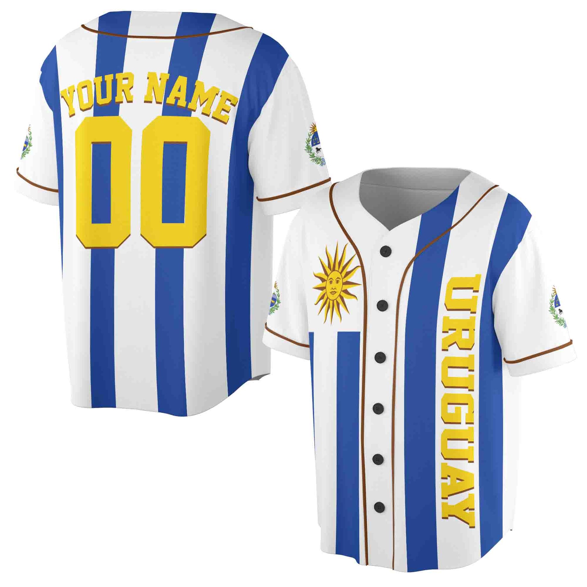 Personalized Name Number Uruguay Flag Coat of Arms Patriotic Baseball Jersey S-5XL