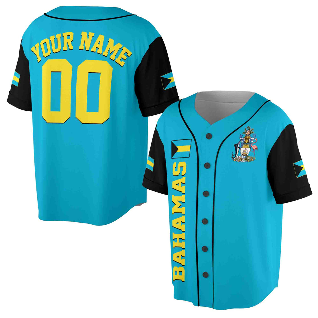 Custom Name Number Bahamas Flag Coat of Arms Patriotic 3D Baseball Jersey Size S-5XL