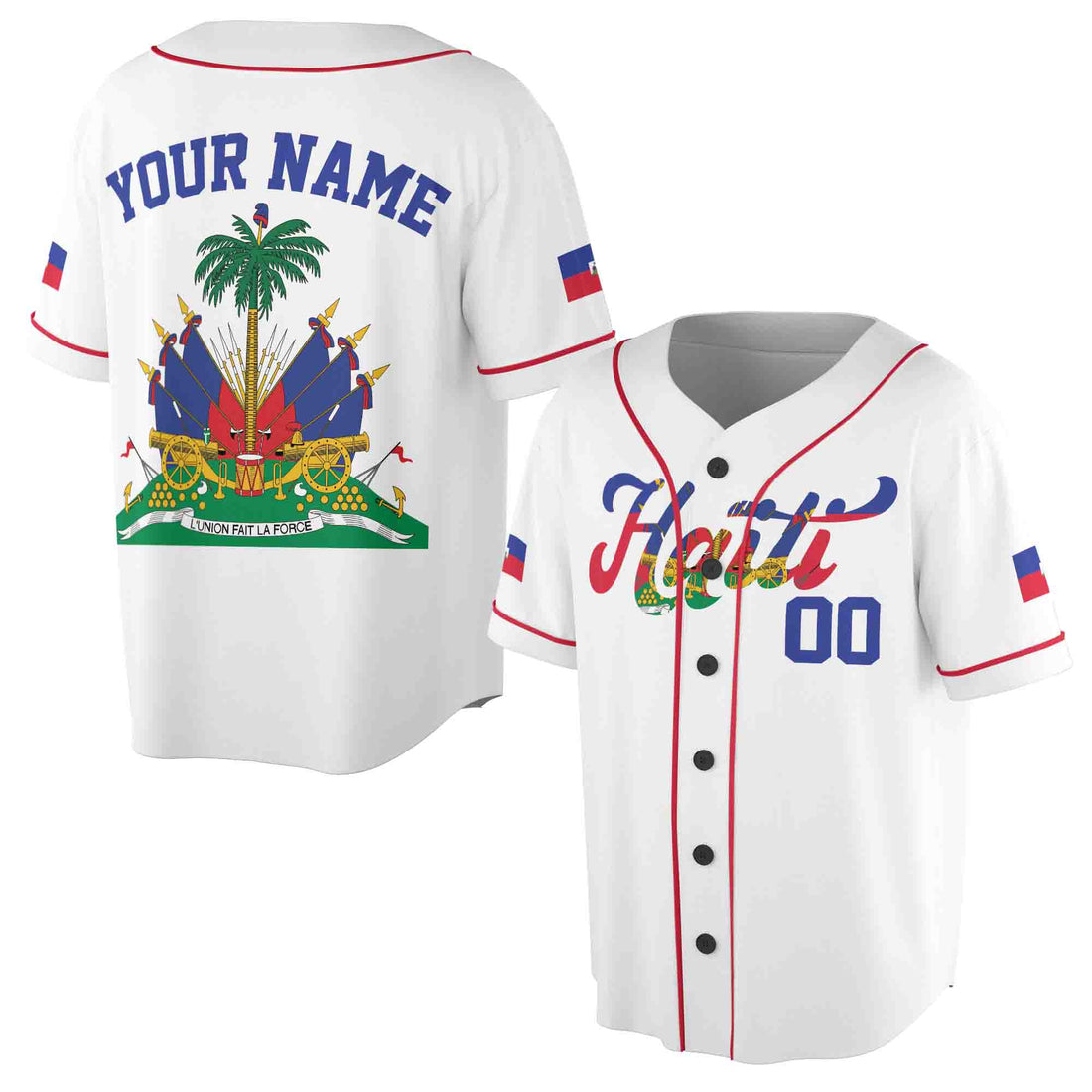 Personalized Name Number Haiti Flag Coat of Arms Patriotic Baseball Jersey S-5XL
