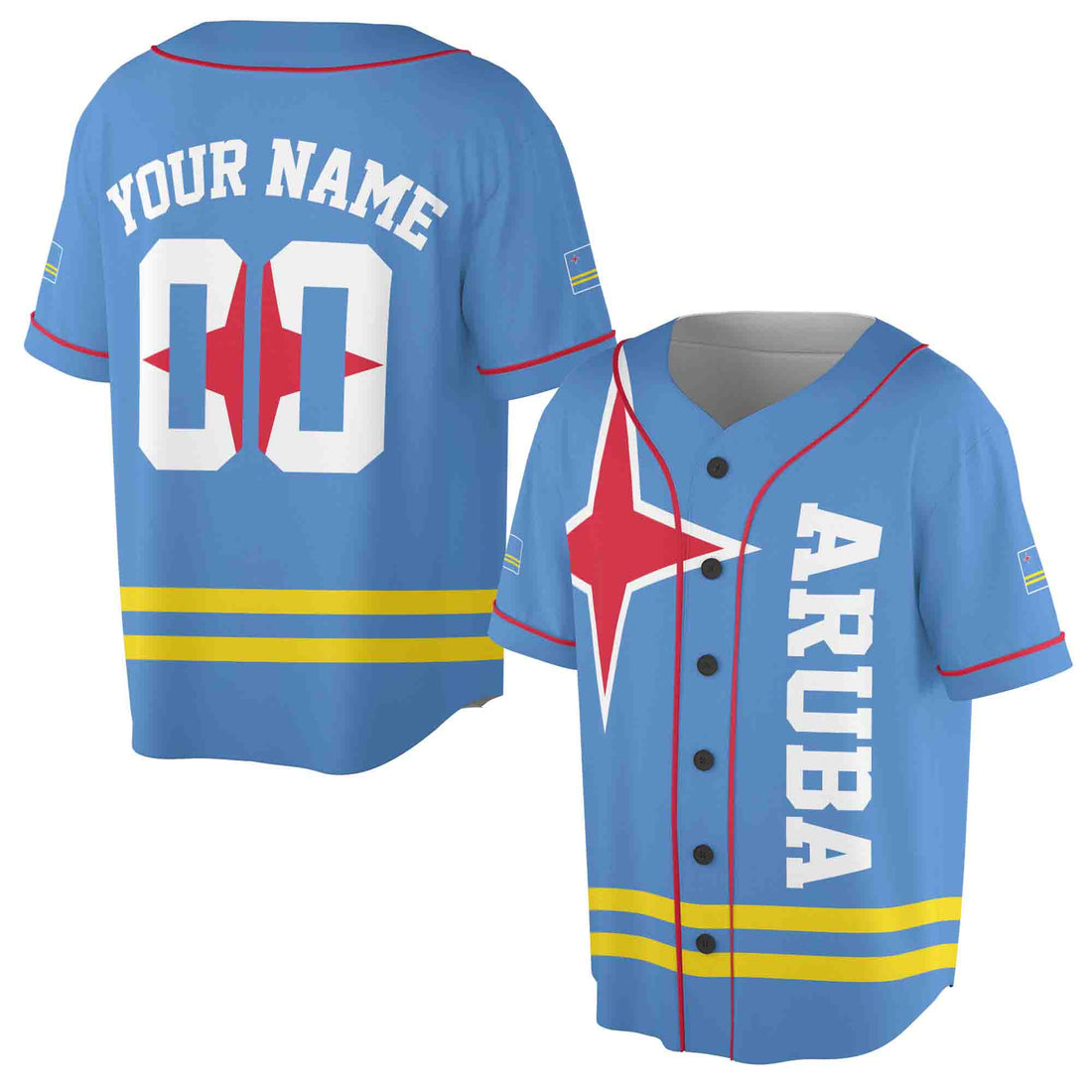 Personalized Name Number Aruba Flag Coat of Arms Patriotic Baseball Jersey S-5XL