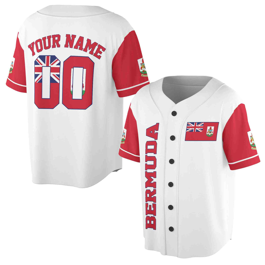 Personalized Name Number Bermuda Flag Coat of Arms Patriotic Baseball Jersey S-5XL