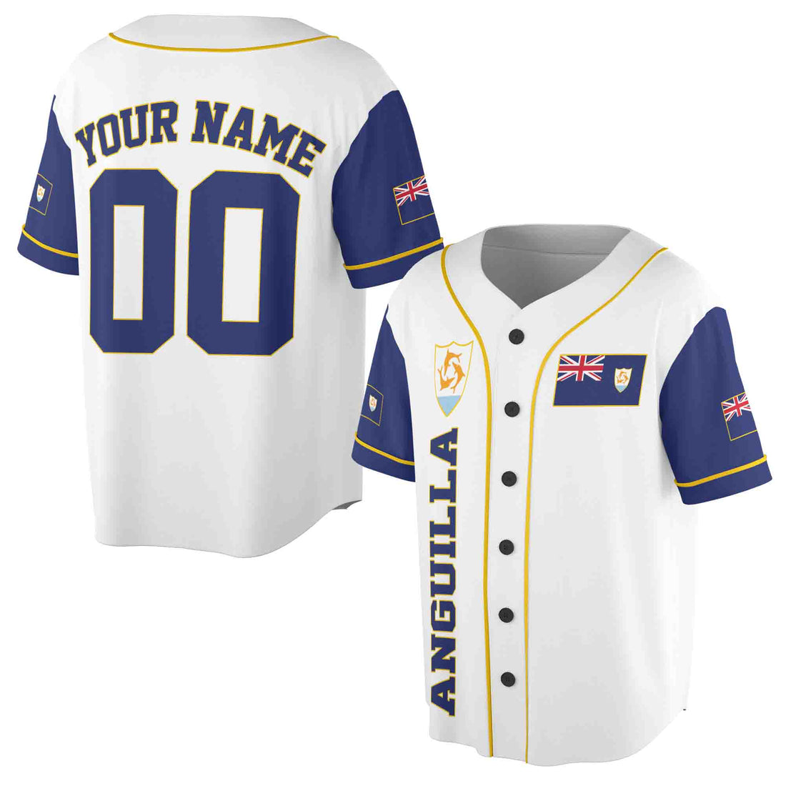 Personalized Name Number Anguilla Flag Coat of Arms Patriotic Baseball Jersey S-5XL