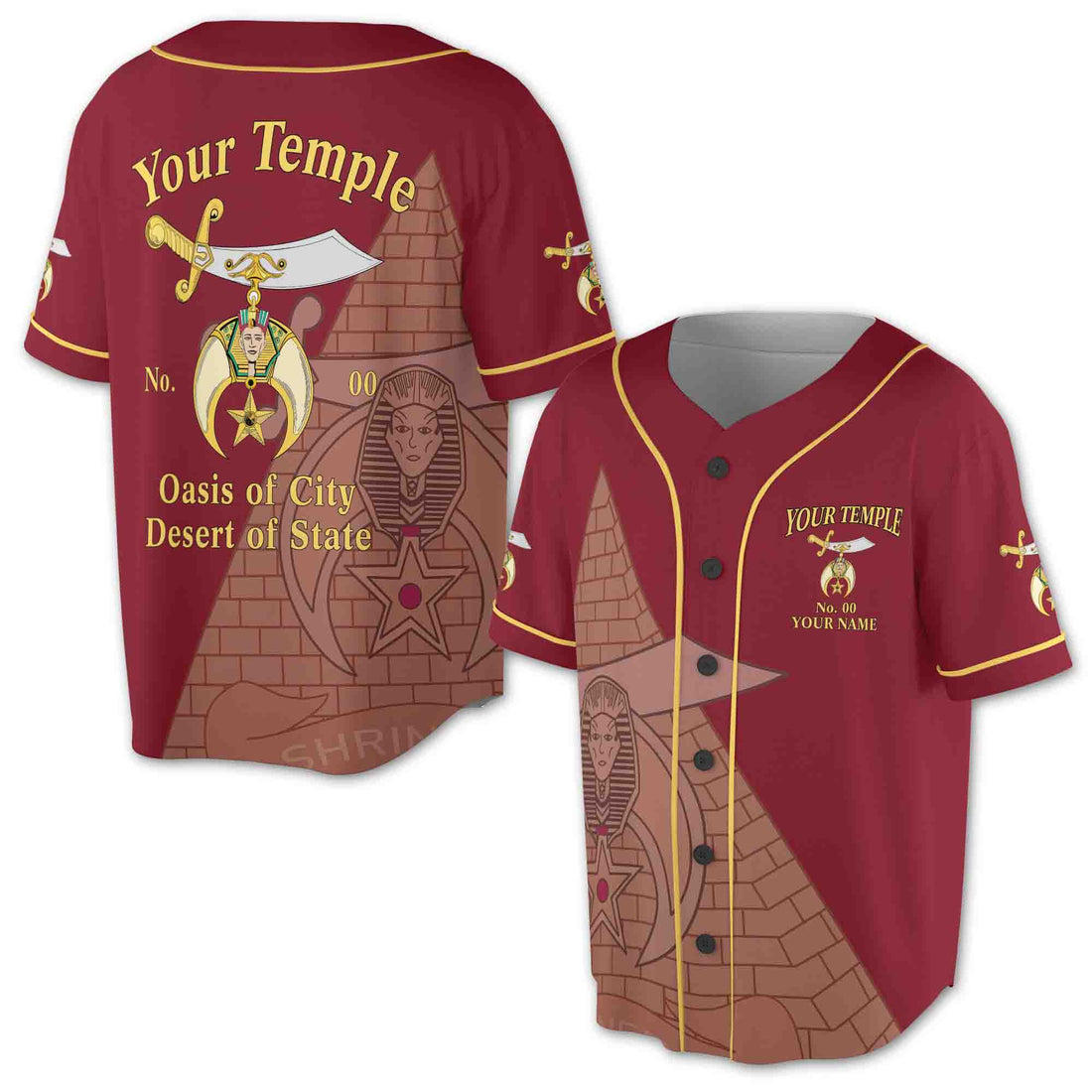 Custom Name Temple Shriners Noble Ancient Egypt Pyramid Baseball Jersey S-5XL