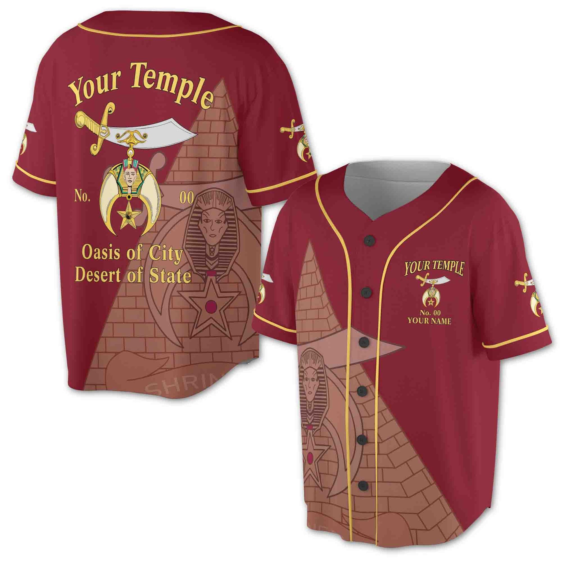 Custom Name Temple Shriners Noble Ancient Egypt Pyramid Baseball Jersey S-5XL
