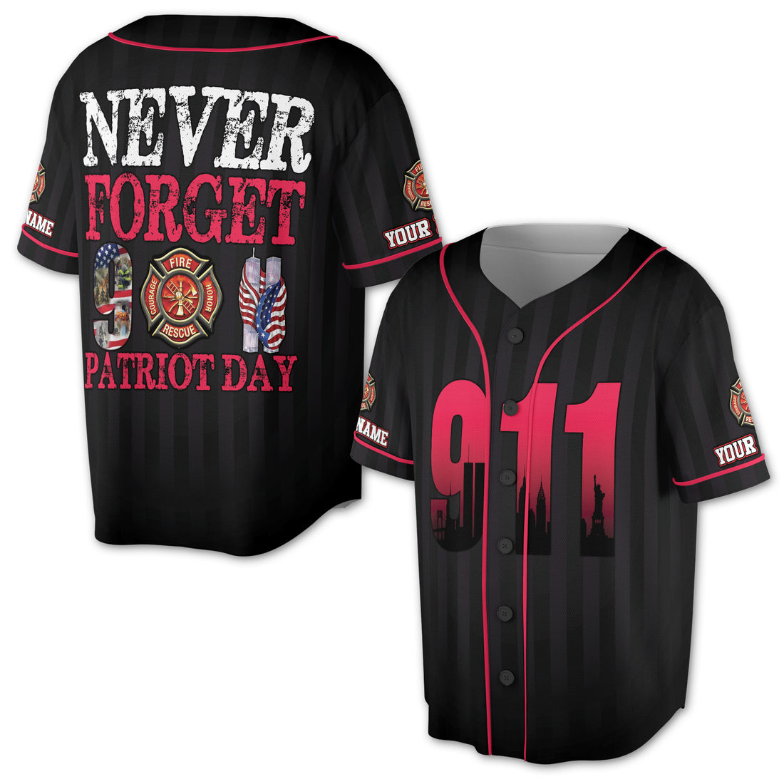 Never Forget 911 Event Patriot Day American Patriotic Baseball Jersey S-5XL