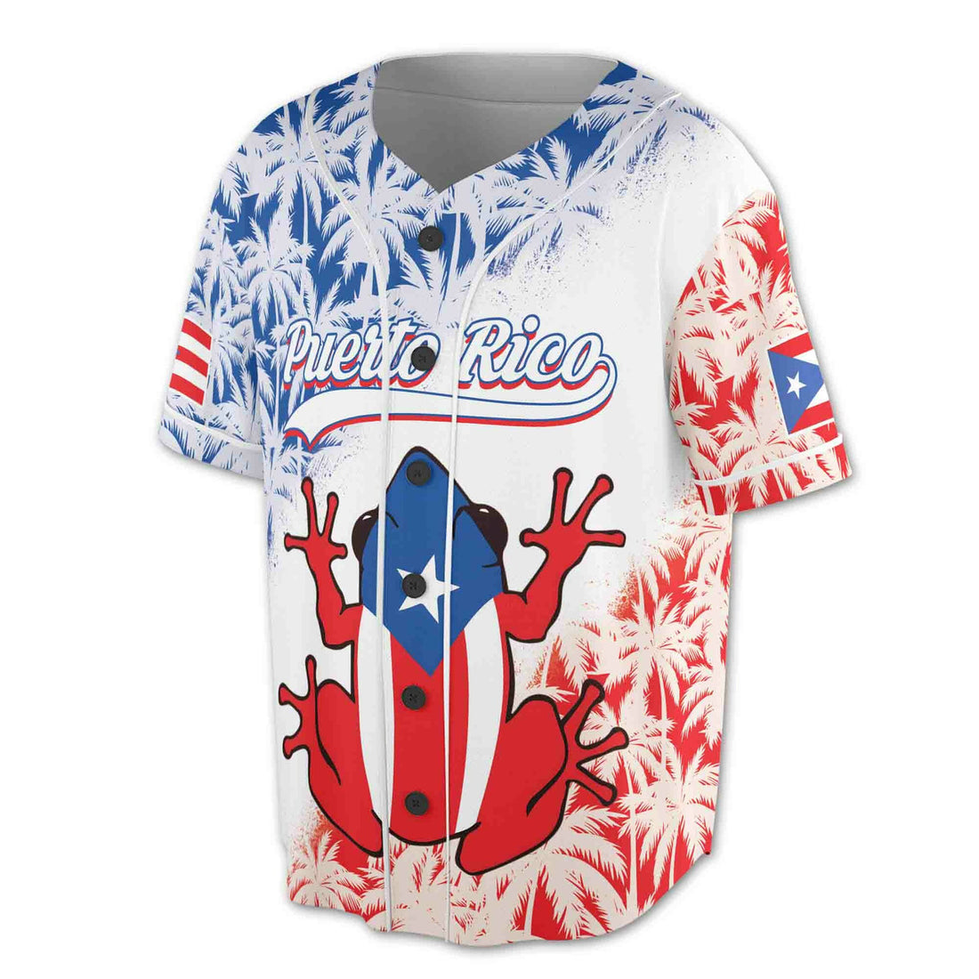 Custom Patriotic Puerto Rico Frog Vinyl Baseball Jersey S-5XL