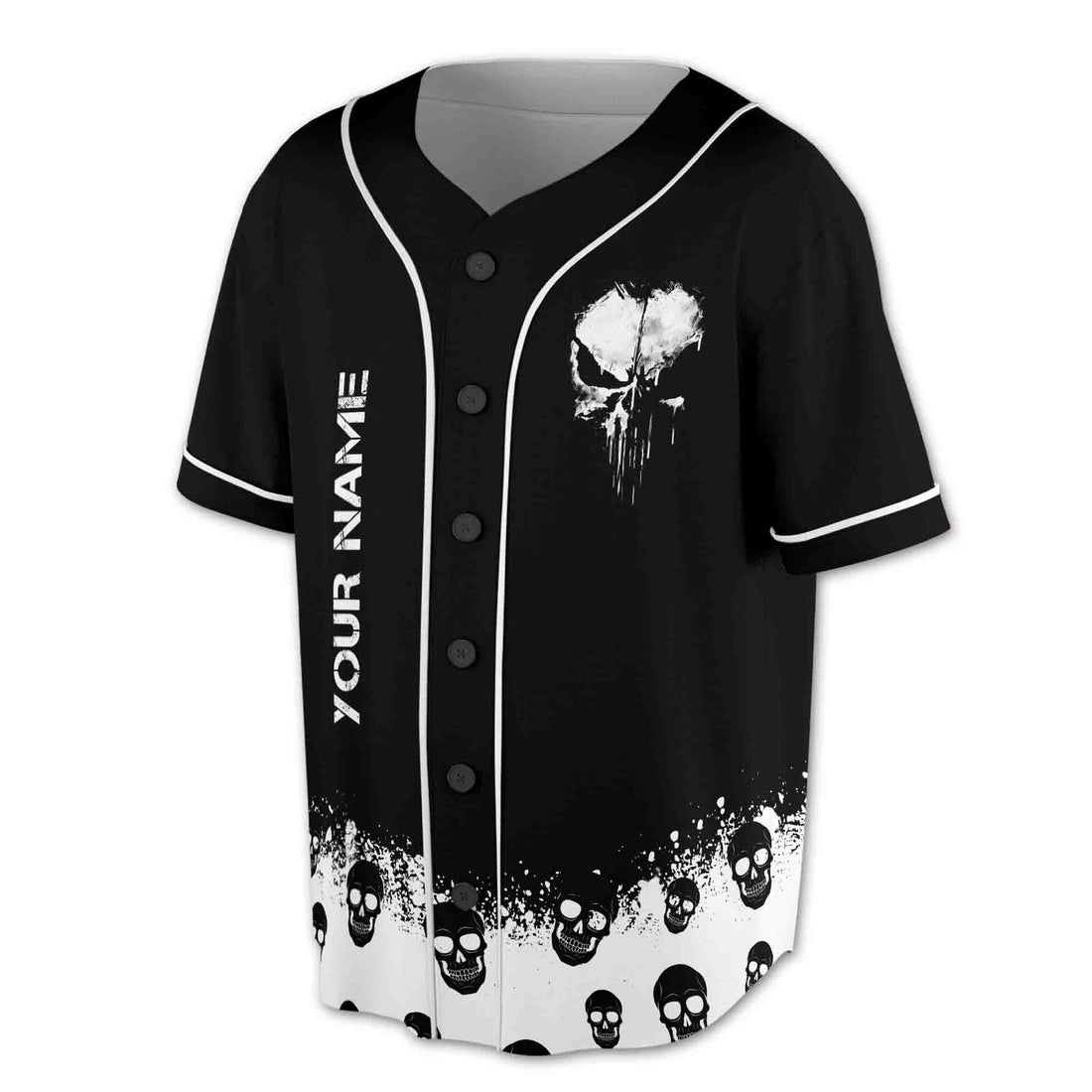 Custom Name Color Spatter Black And White Skull Baseball Jersey S-5XL
